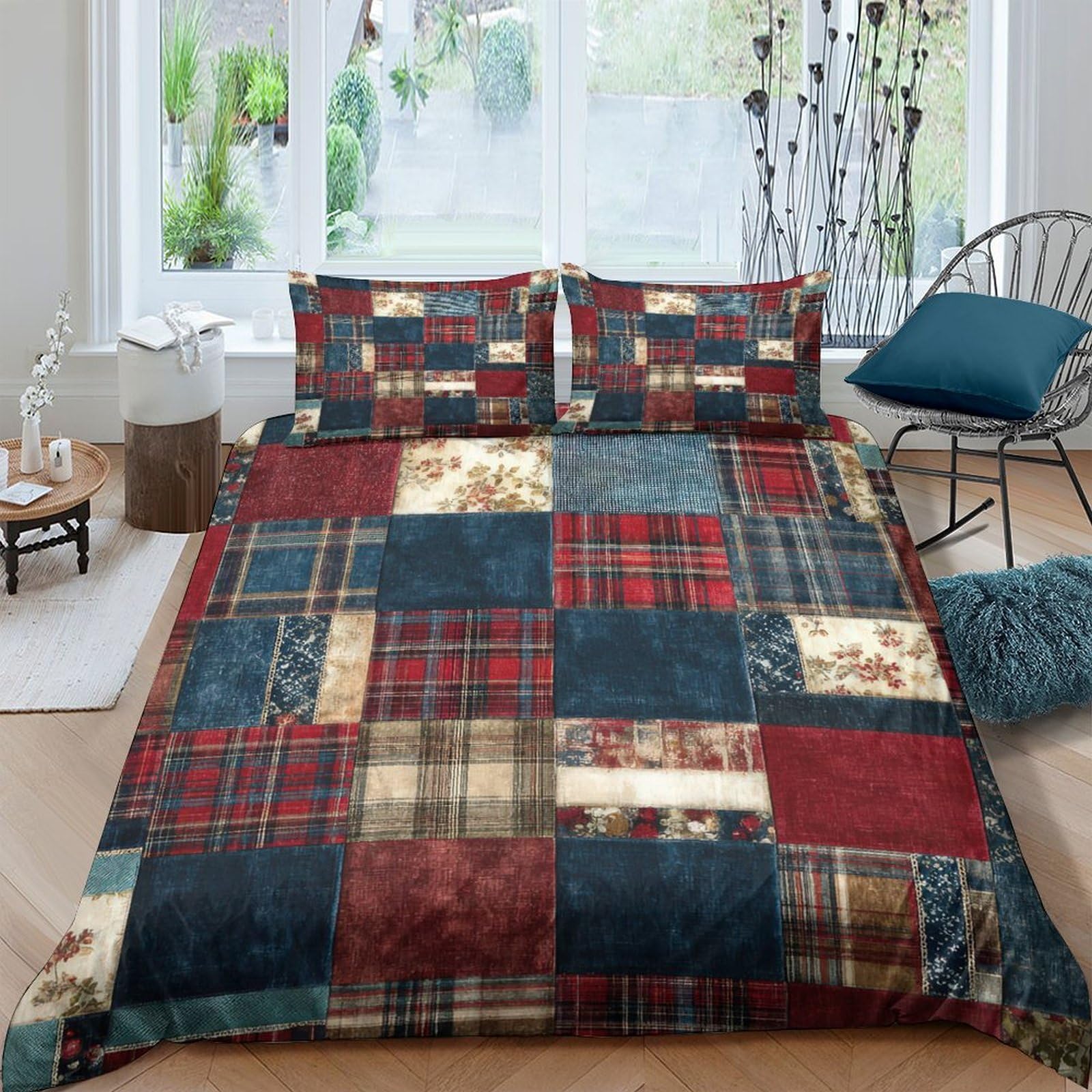 Ctjqhvkz Style-10 3D Printed Patchwork Fitted Sheet Microfiber Bedroom Decor Rustic Plaid Mattress Cover For Home Guest Room Single（135X200cm）