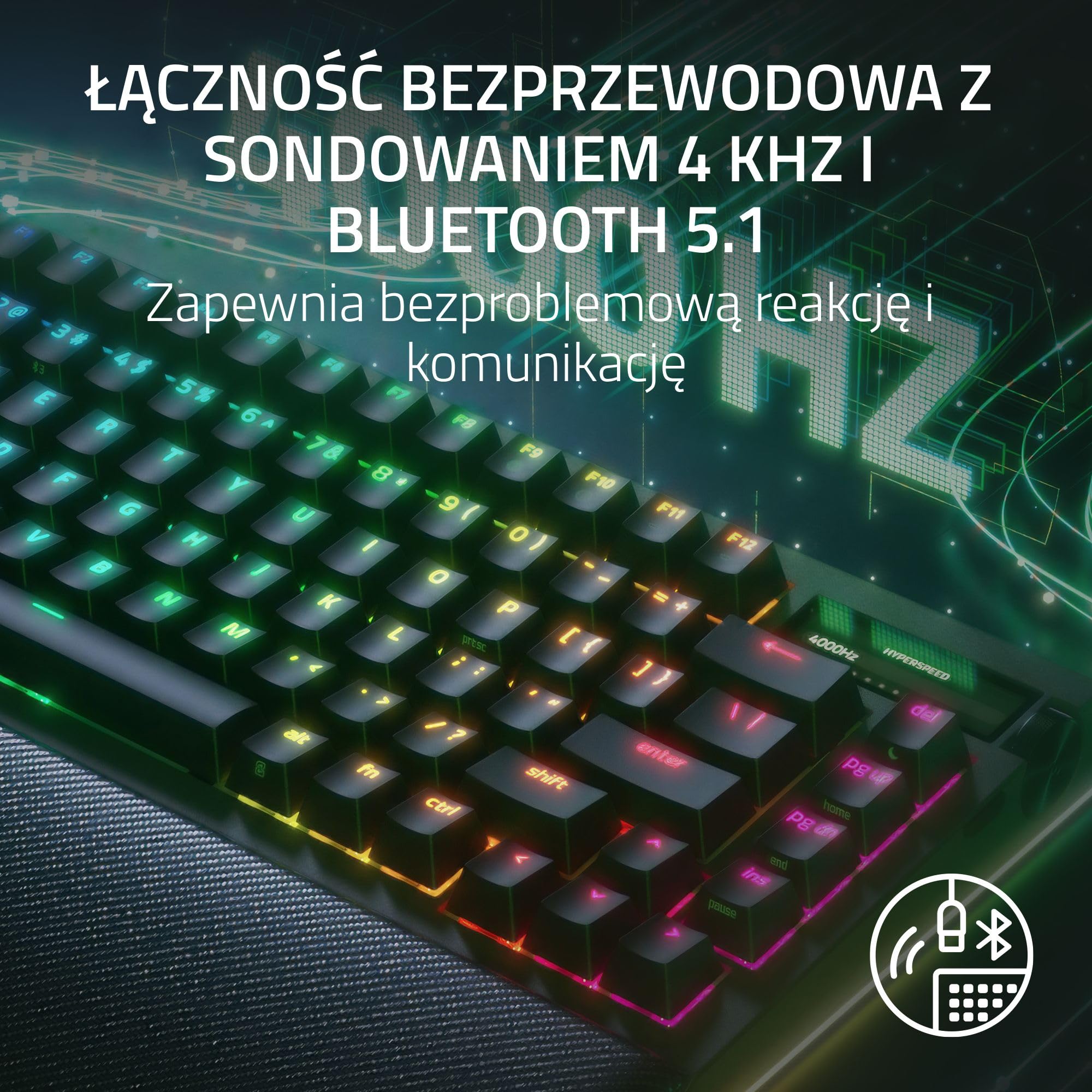 Razer BlackWidow V4 Pro 75% - Bezprzewodowa klawiatura do gier z możliwością wymiany podczas pracy - Wyświetlacz OLED (pokrętło poleceń, łączność 4K Hz i Bluetooth) Układ US ISO | Czarny