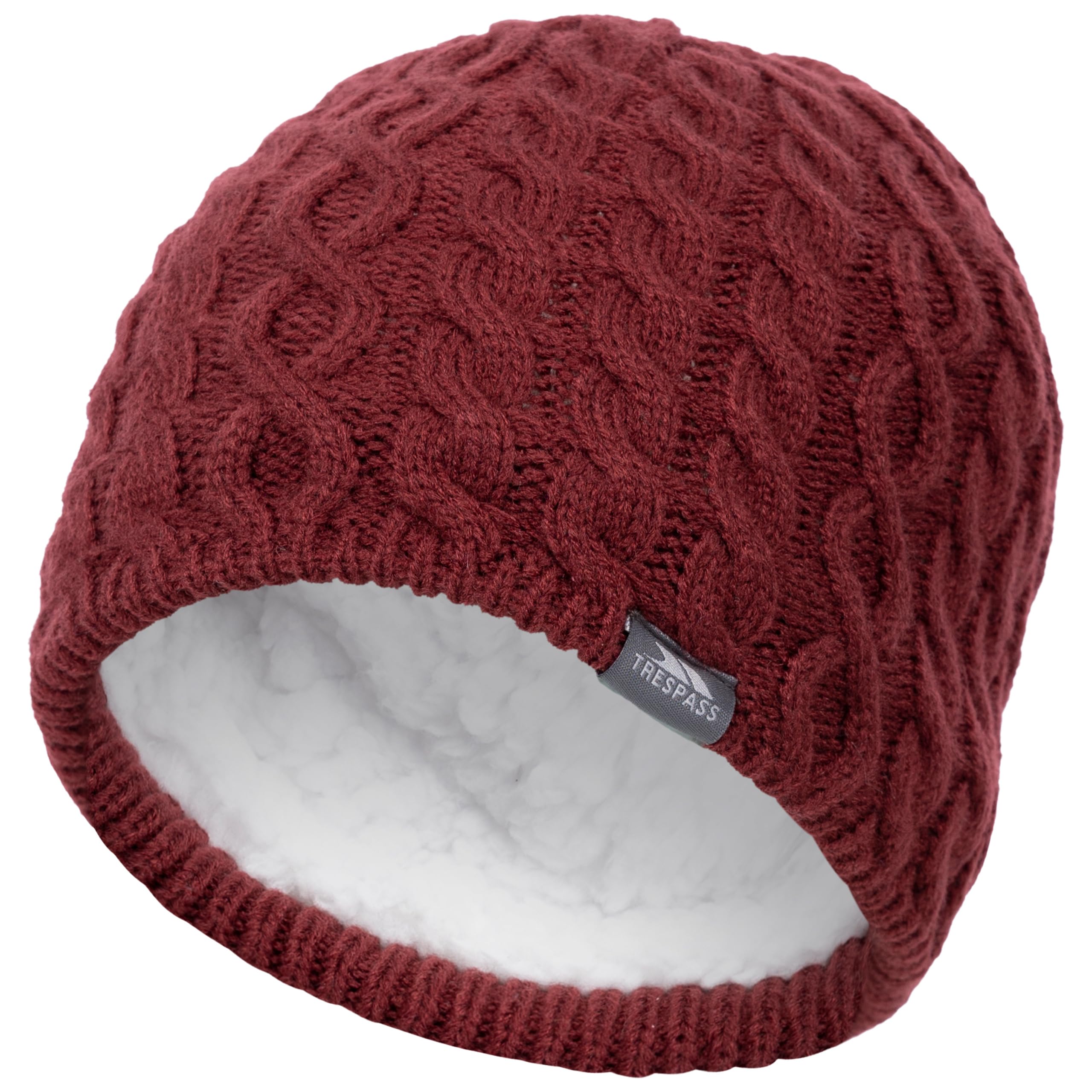 Trespass Women's Dark Cherry Beanie Hat Kendra - Knitted Hat, Long Pile Fleece Lining Winter Hat, Warm Outdoor Beanie