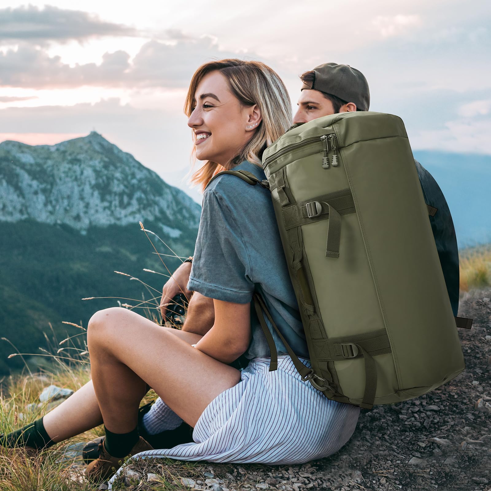 MIER Grande borsone sportivo da palestra con scomparto per scarpe, resistente e impermeabile, verde scuro, 90 l
