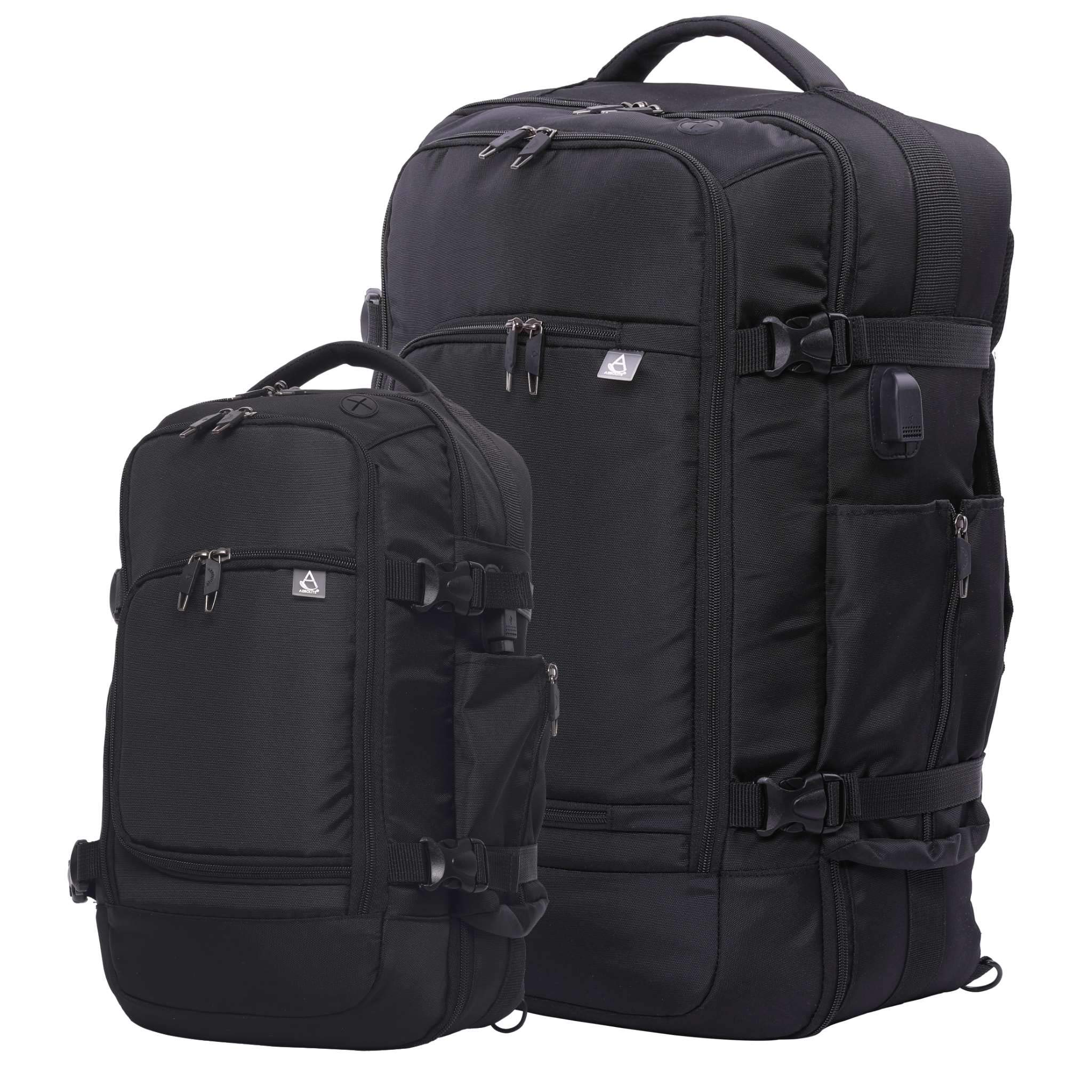 Aerolite Rucksack Set - 55x35x20cm 39L Luggage Backpack, Fits 15" Laptop + 40x20x25 Ryanair Size Rucksack Shoulder Flight Bag