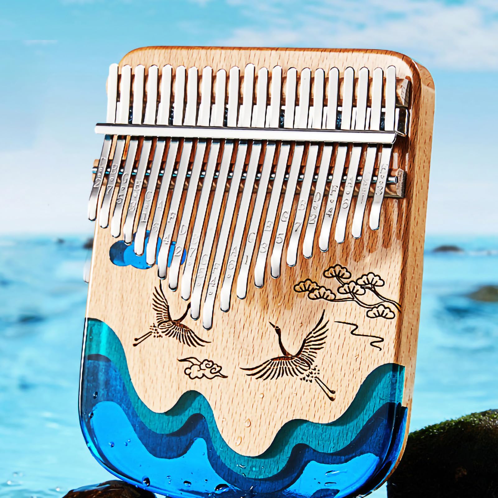 Daumenklavier, Tragbares Daumenklavier Mit Mehreren Tönen, Mini-Harz-Kalimba-Fingerzupfmusikinstrument Für Kinder Und Erwachsene, Musikalische Weihnachtsgeschenke(17 Tonkran)