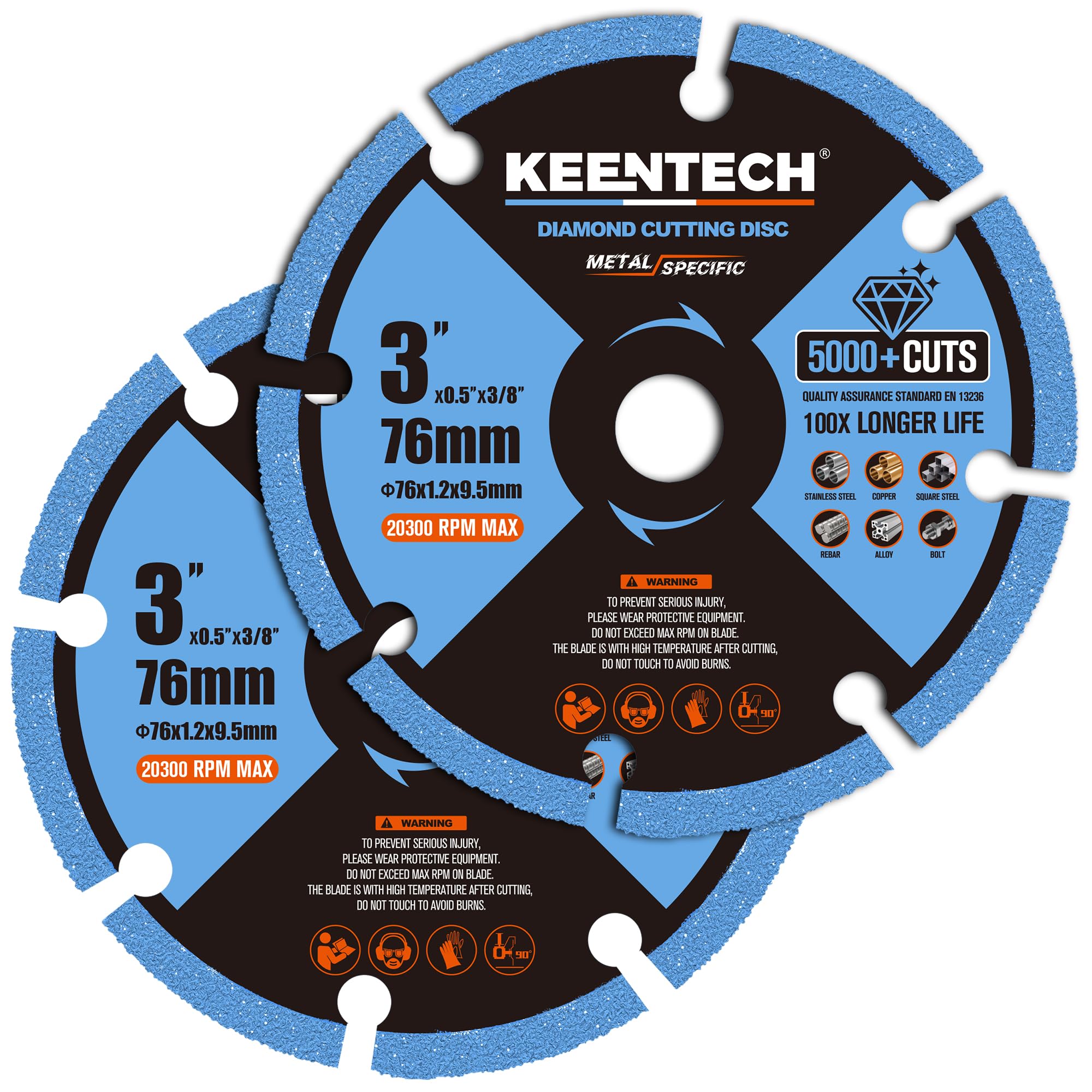 KEENTECH 3 x 3/8 Inch Diamond Cut Off Wheel for Metal Cutting, Compatible with Die Grinder (2-Pack)
