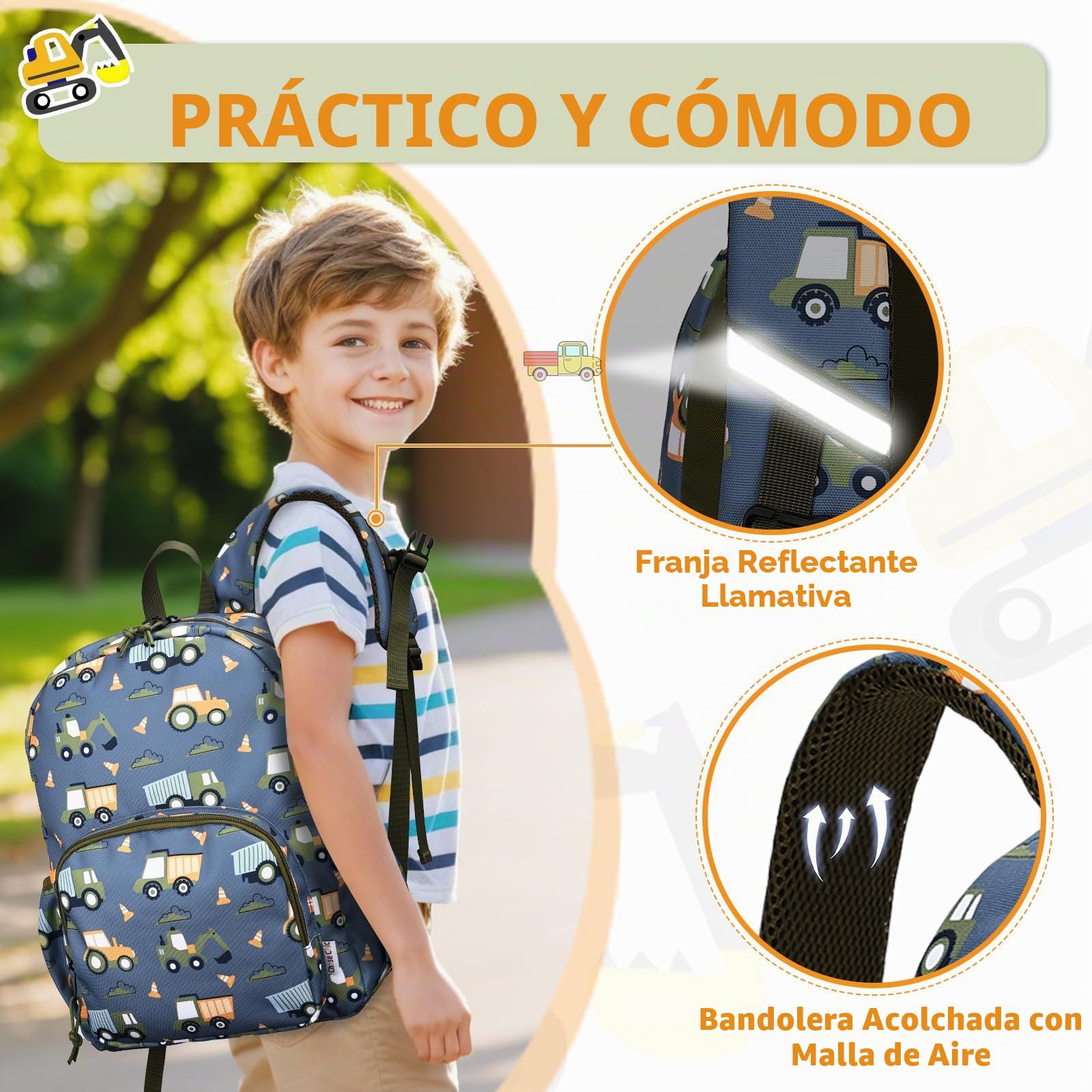 Chase Chic Mochila Infantil Resistente al Agua con Correa de Pecho - Mochila Escolar Ligera para Niños 3‑6 Años, Espalda Acolchada y Bolsillos Laterales, Varios Estilos