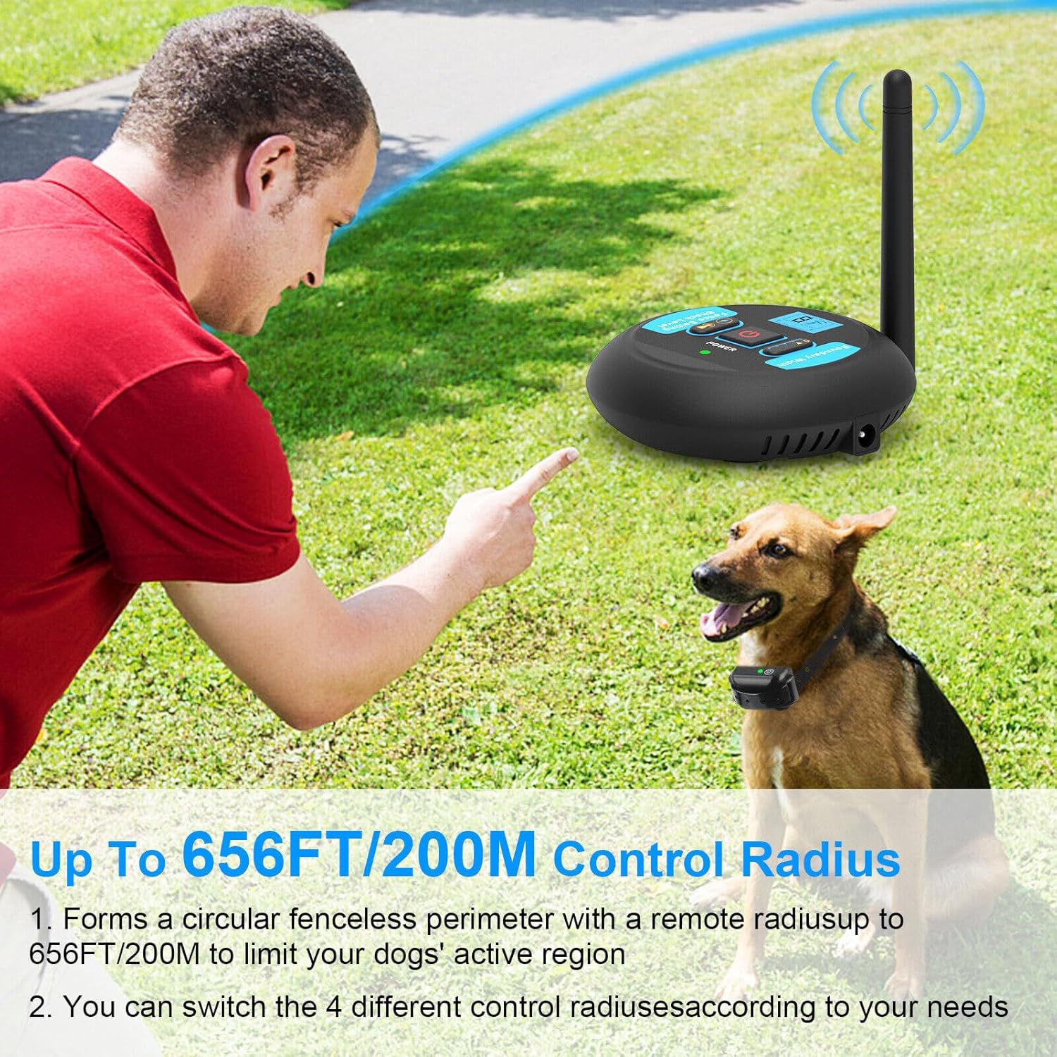 Wireless Dog Fence Electric Training Collar 2-in-1, Safe Effective Vibrate/Shock Dog Fence, Adjustable Range, Waterproof Collar, Tone / Static Correction, Dog Boundary Containment System,for2dogs