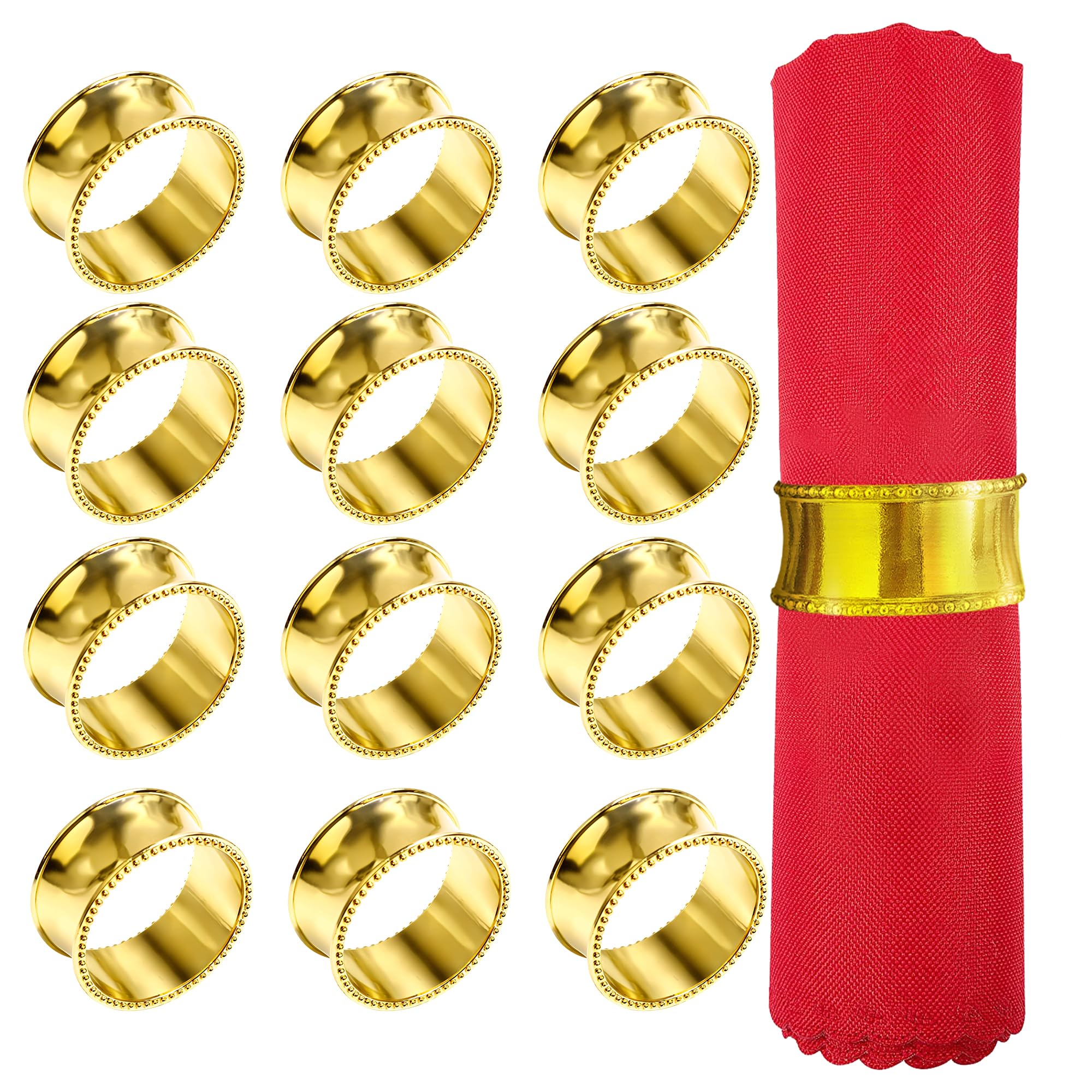 WedDecor Design martelé – Lot de 18 ronds de serviette à bord perlé pour décorations de table, mariages, ronds de serviette pour dîners, Thanksgiving, fêtes d'anniversaire, vacances, doré