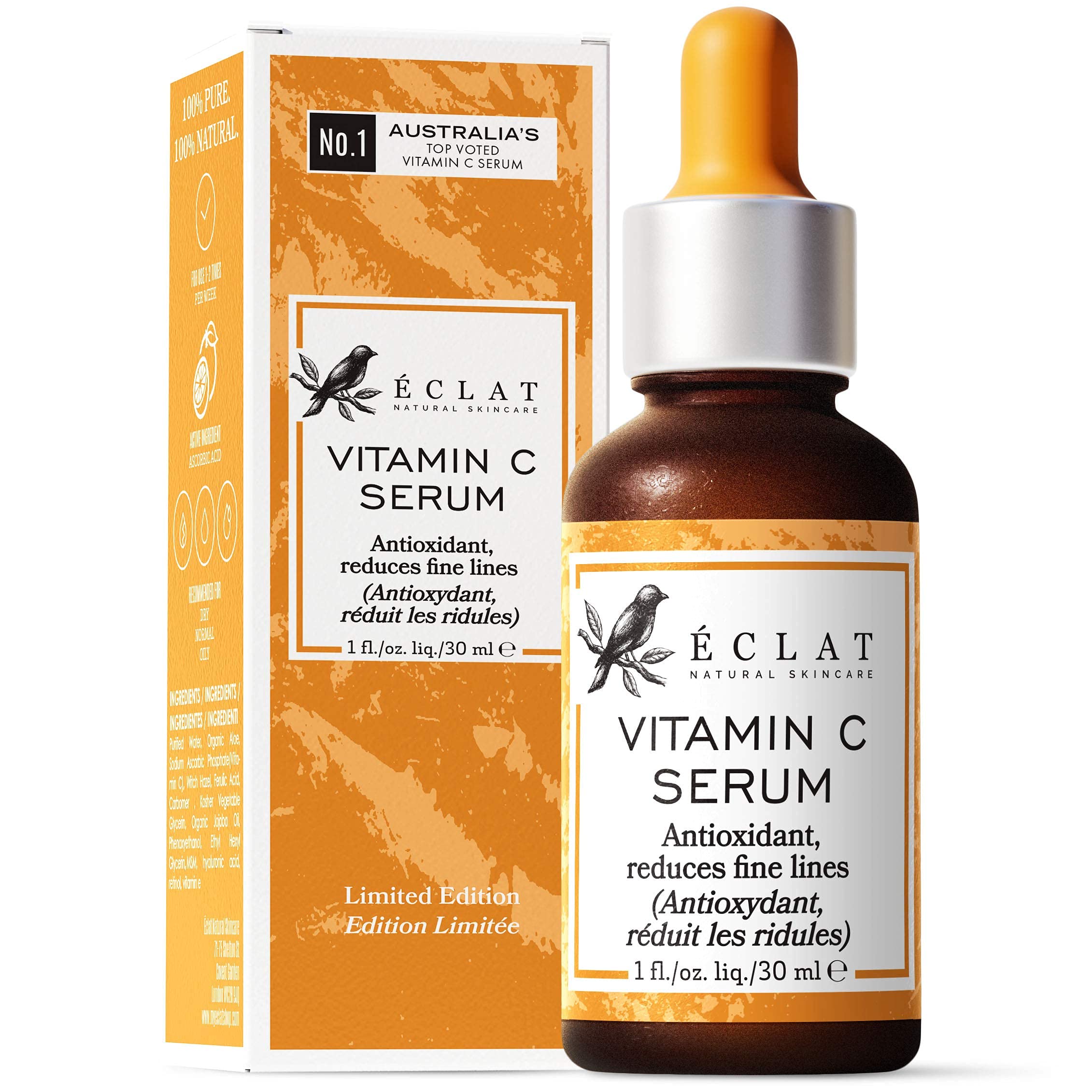 𝗢𝗥𝗚𝗔𝗡𝗜𝗖 Vitamin C Serum for Face/Neck/Eyes - Cold Processed Anti-Aging Serum with 20% Vitamin C - Reduces Wrinkles/...