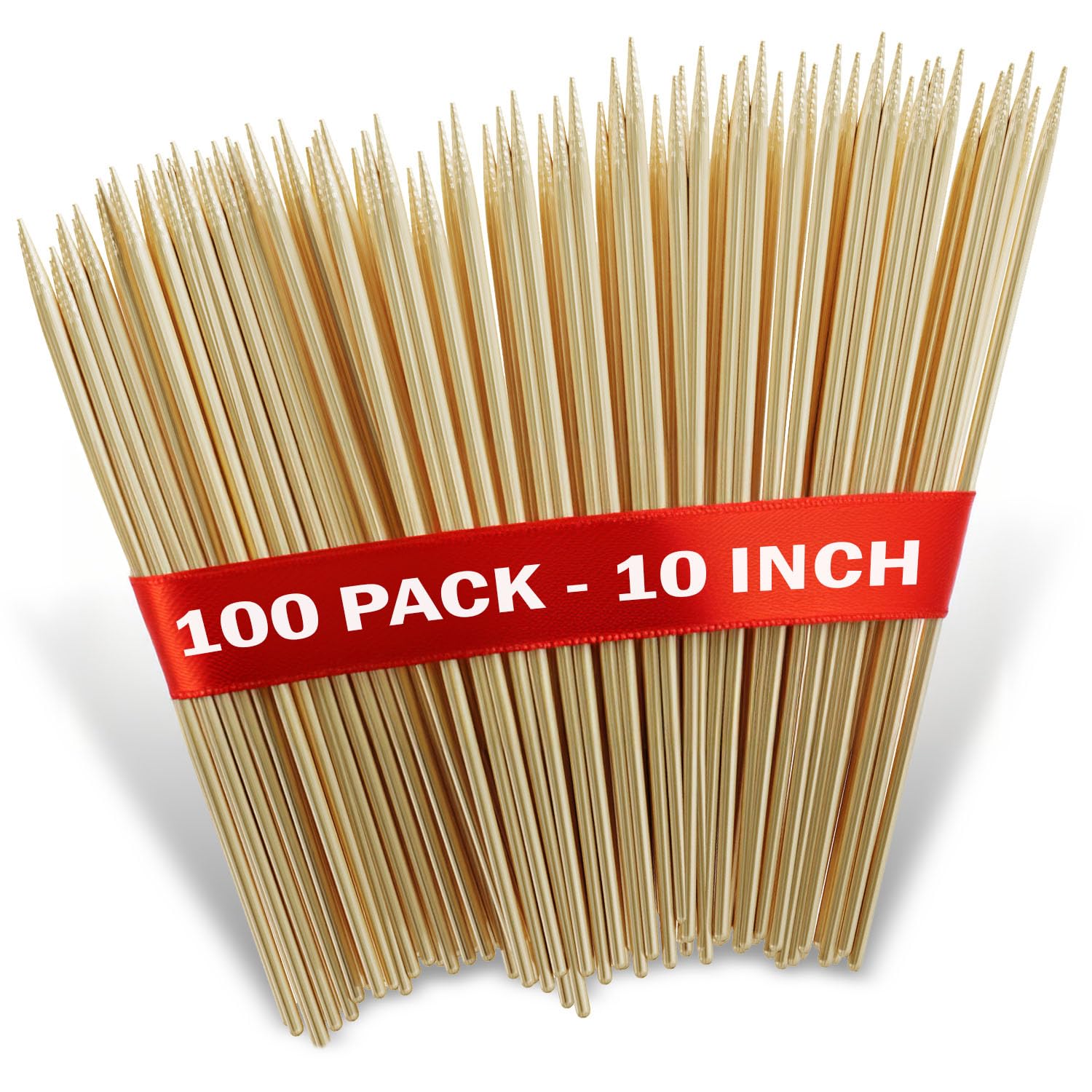 KT Deals 100 pcs 10" Bamboo Skewers Sticks - 10 inch Marshmallow Roasting Sticks Thick Wooden Smore Sticks - Ideal for BBQ Kabob Grilling Barbecue Roasting Sticks