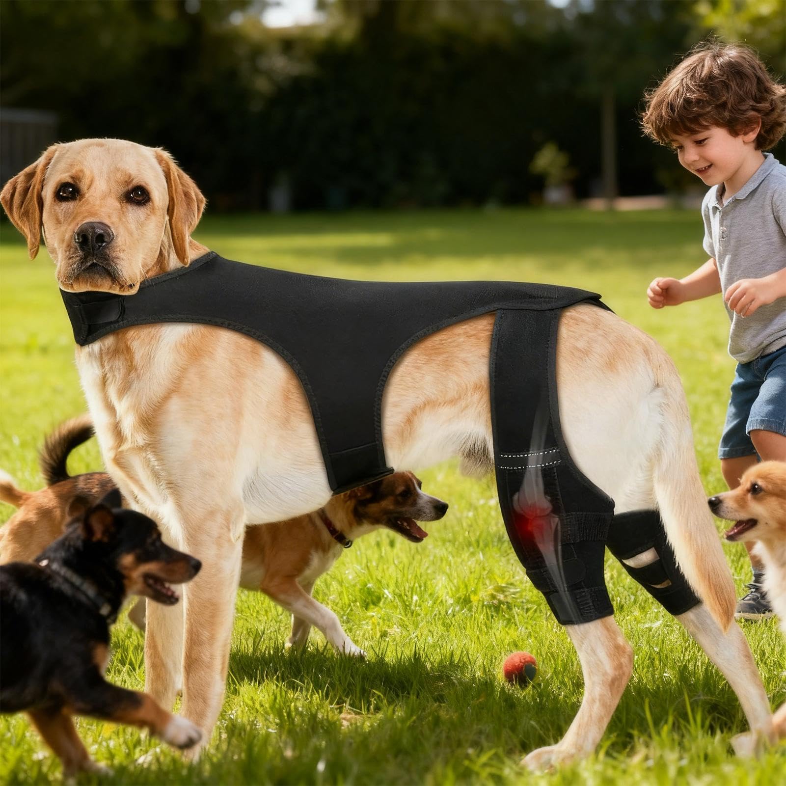 Genouillère Pour Chien Bandage Articulaire Réglable | Avec 4 Stabilisateurs Métalliques Support Pour Patte Arrière Pour Randonnée Exercice Activités Extérieures Parc Plage