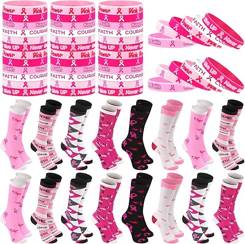 Toulite 48 piezas de artículos de concientización sobre el cáncer de mama a granel para concientización sobre el cáncer de mama, calcetines