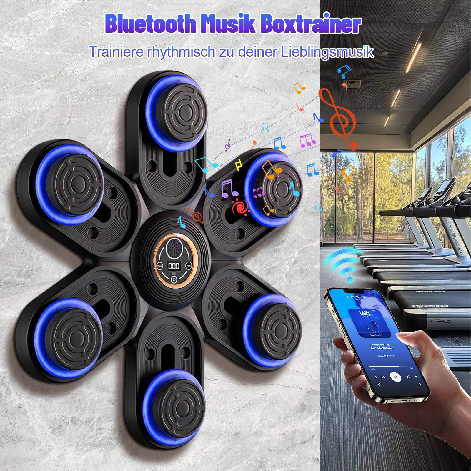 Music Boxing Machine für Erwachsene/Kinder, Elektronische Bluetooth Boxmaschine mit Musik, Musical Boxing Machine mit Boxhandschuhe, 11 Einstellbare Geschwindigkeiten und Zählmodus