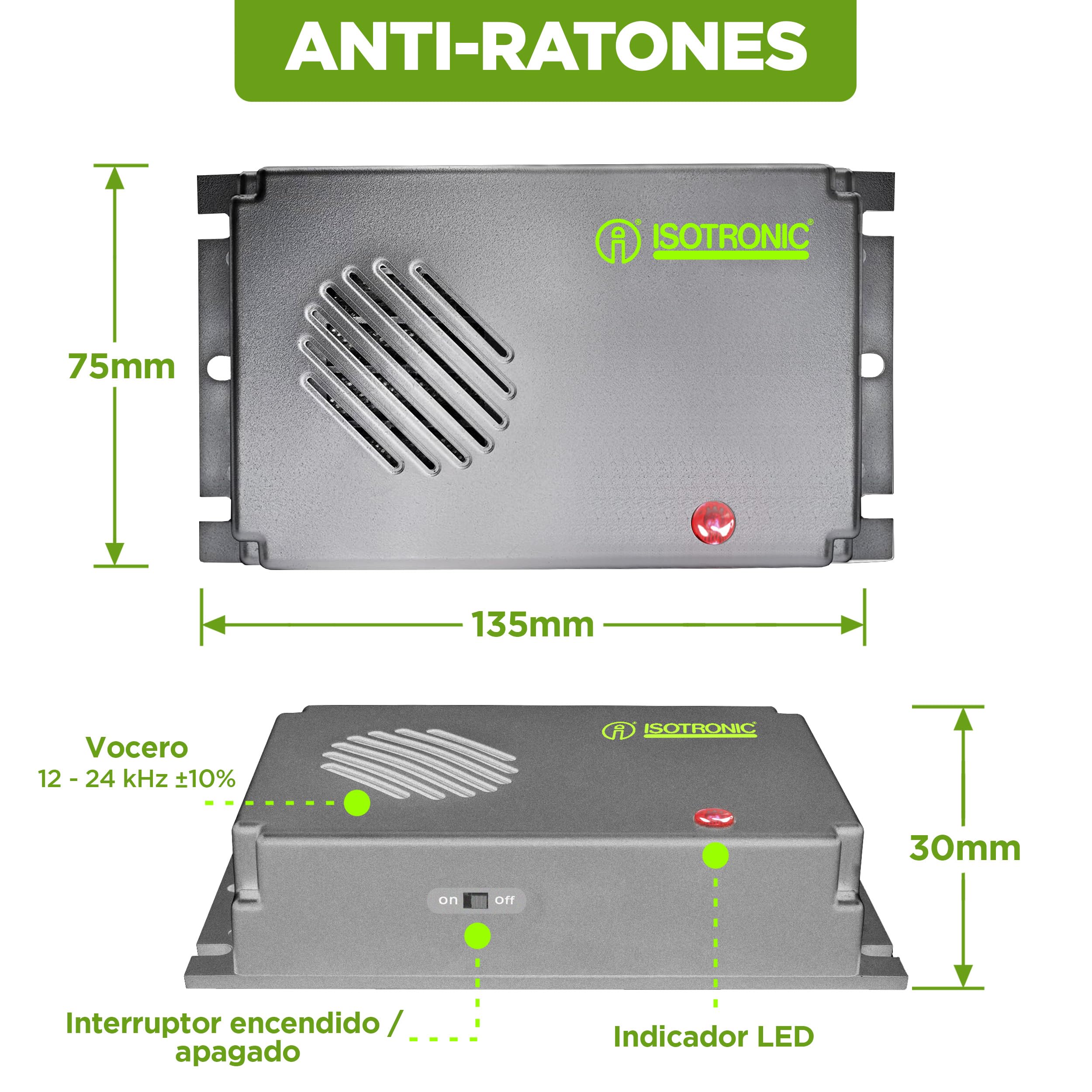 ISOTRONIC Repelente Ultrasónico para Ratones y Ratas 40 m² Pack de 3 Unidades