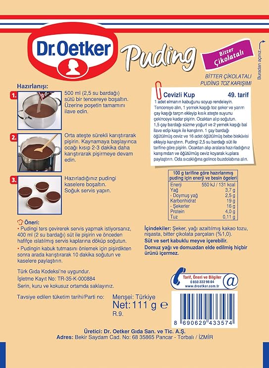 Dr. Oetker Puding Bitter Çikolatalı 111 Gr