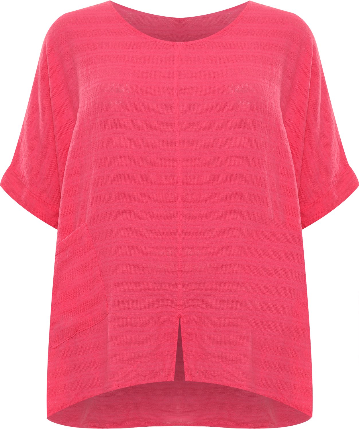 WearAll Women's Plus Linen Hanky Hem Top Ladies Baggy Oversized Short Batwing Sleeve - Cerise - 16-18