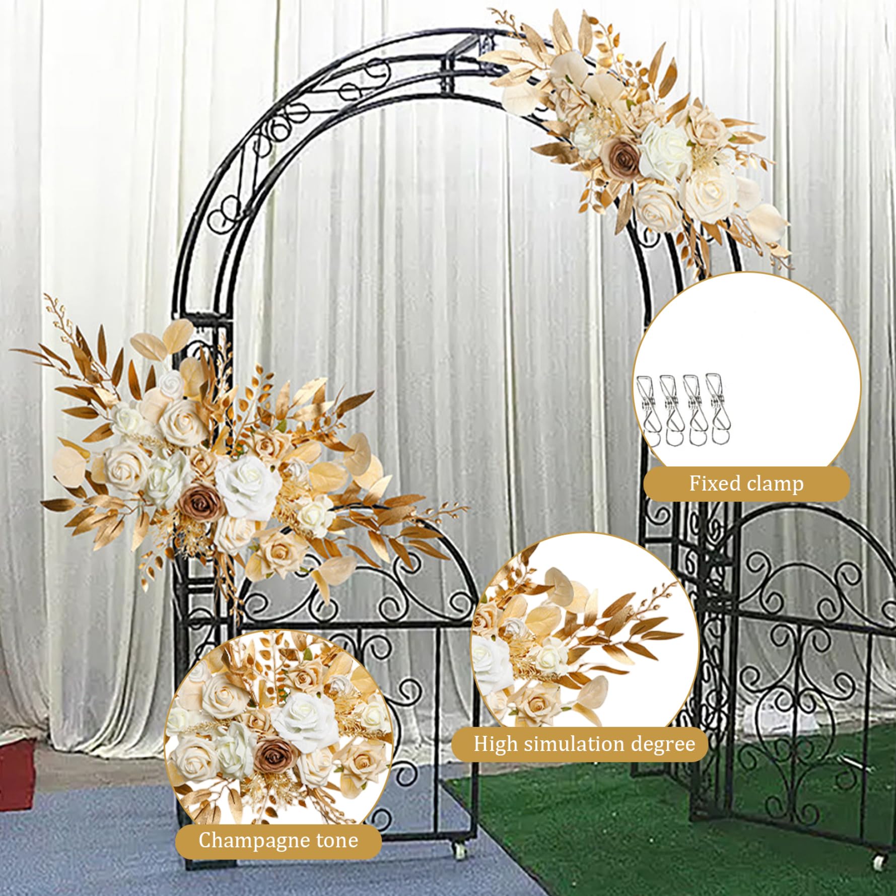 Hochzeitsbogen-Blumen, 2 Stück, lebensechte Champagner-Farben, Bogenblumen mit Clips, Pflegeleichte Hochzeitsdekoration aus Seidenkunststoff
