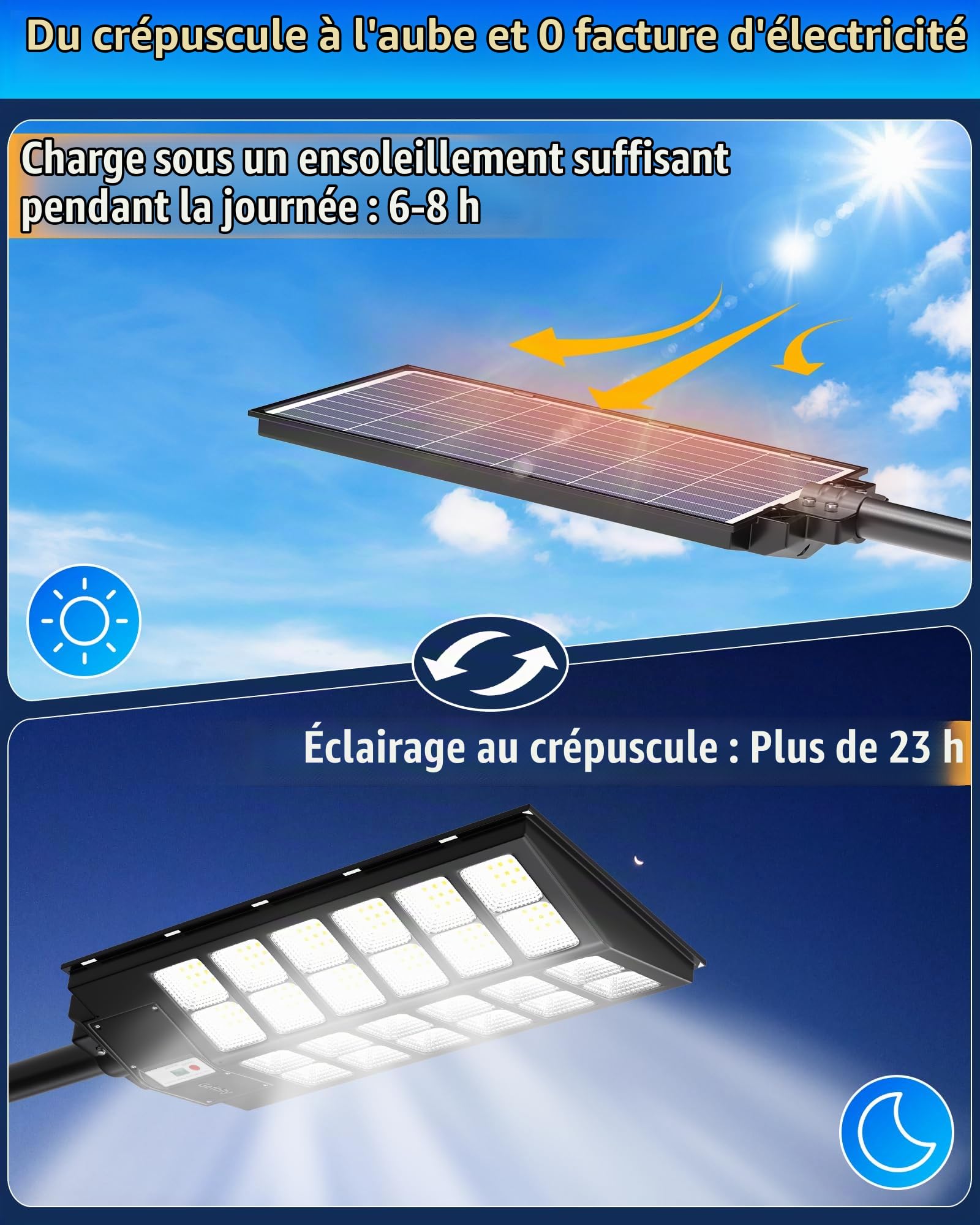 Gefolly SL-9800W Lampadaire Solaire Extérieur, Lampe Solaire Extérieur