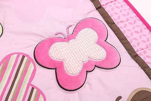 Miniatura 6 de Brandream Juego de ropa de cama de cuna de mariposa rosa para niñas, diseño de retazos bordados de animales y guardería con rayas coloridas,