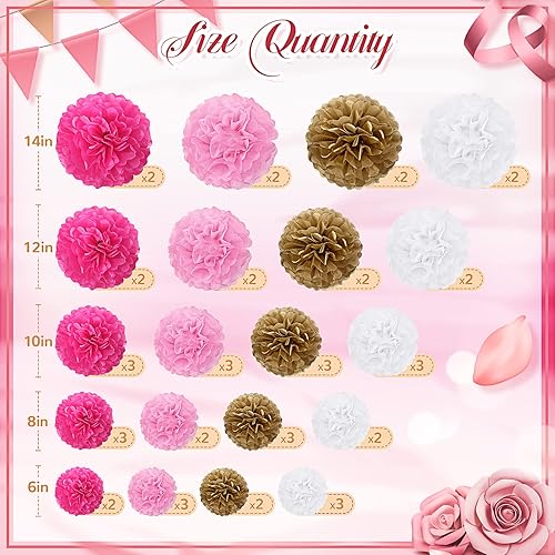 Miniatura 2 de Estune 48 pompones de papel de seda de 14, 12, 10, 8 y 6 pulgadas, decoración para bodas, cumpleaños, despedidas de soltera, baby shower, decoración