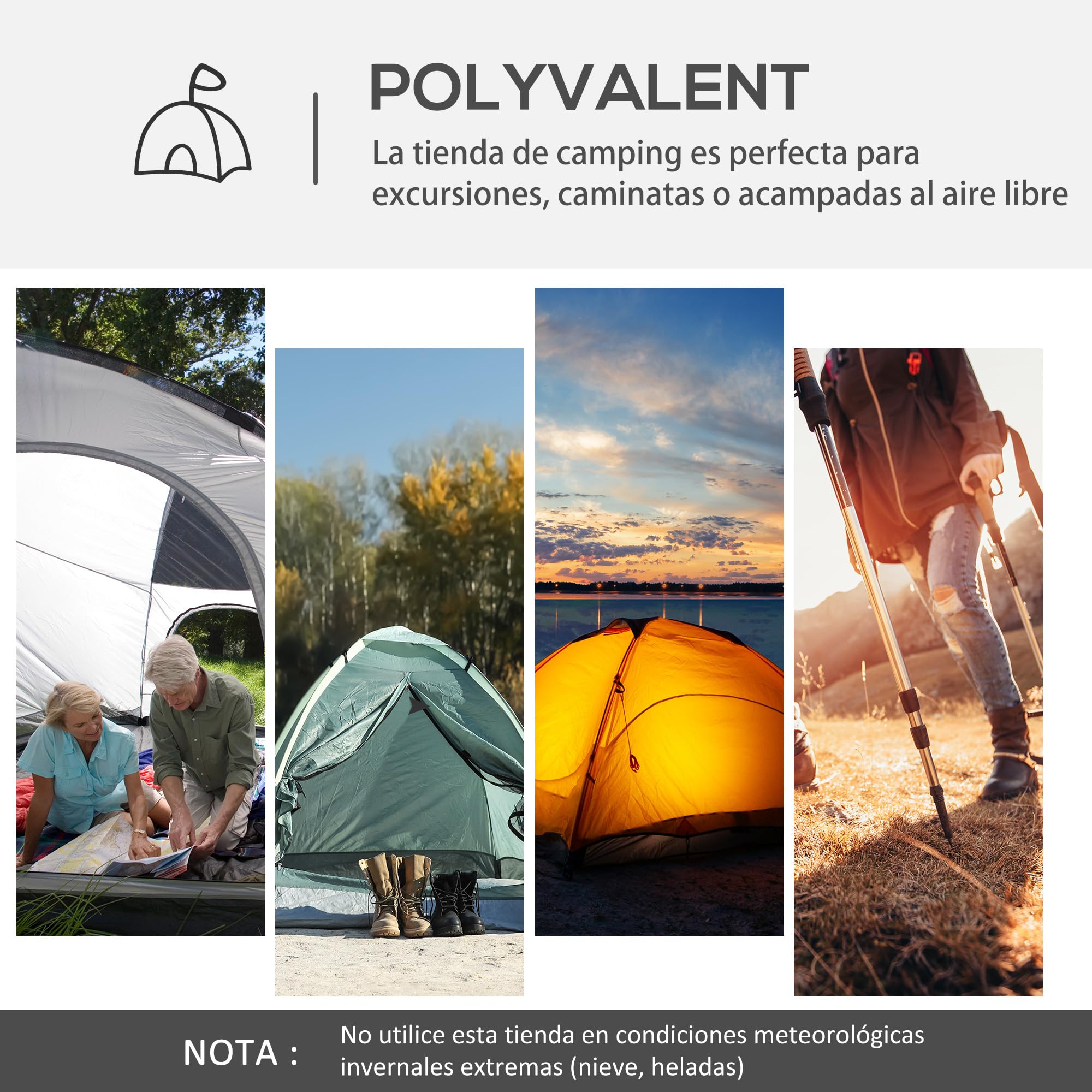 Outsunny Carpa Portátil para 6-8 Personas Carpa de Camping con 4 Mosquiteros Gancho y Bolsa de Transporte Anti-UV para Pescar Senderismo 350x350x230 cm