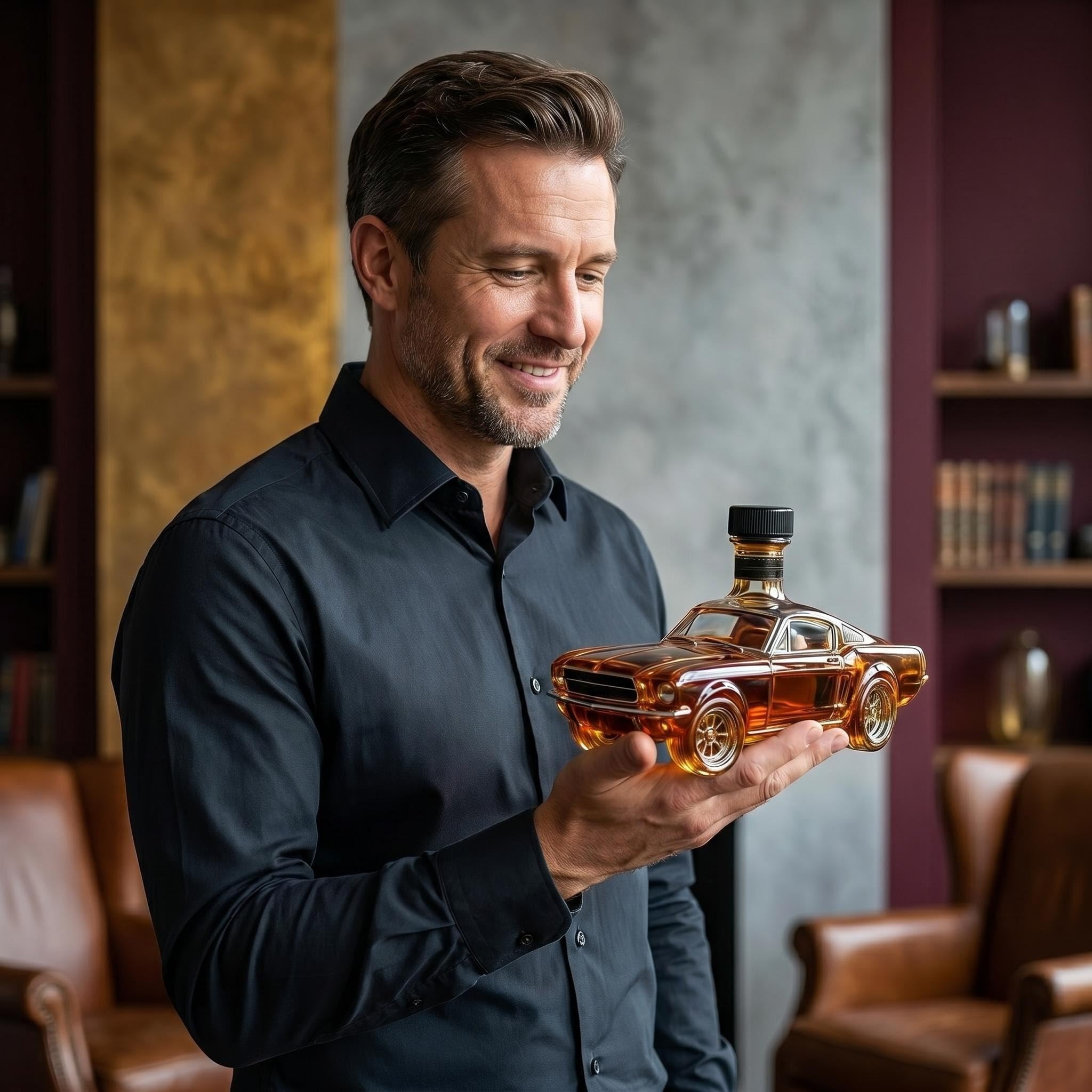 Carafe à whisky en forme de voiture de 300 ml – Bouteille en verre soufflée à la main en forme de voiture de sport 3D, distributeur de whisky unique, cadeau créatif pour homme, décoration de