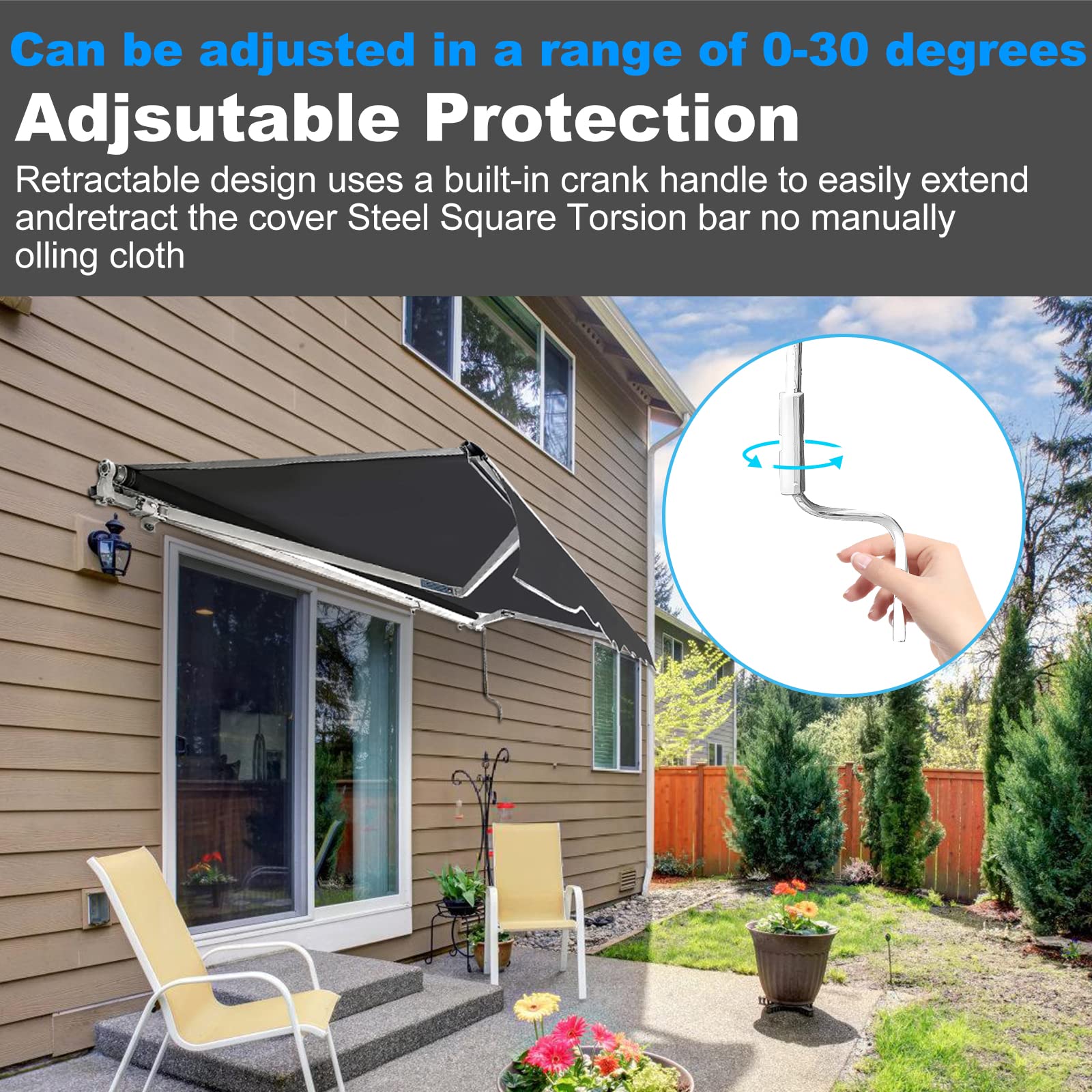 Randaco Tenda da sole da balcone, con braccio snodato, 250 x 200 cm, con regolazione angolare (0-30°), resistente ai raggi UV e alle intemperie, blu/bianco a righe