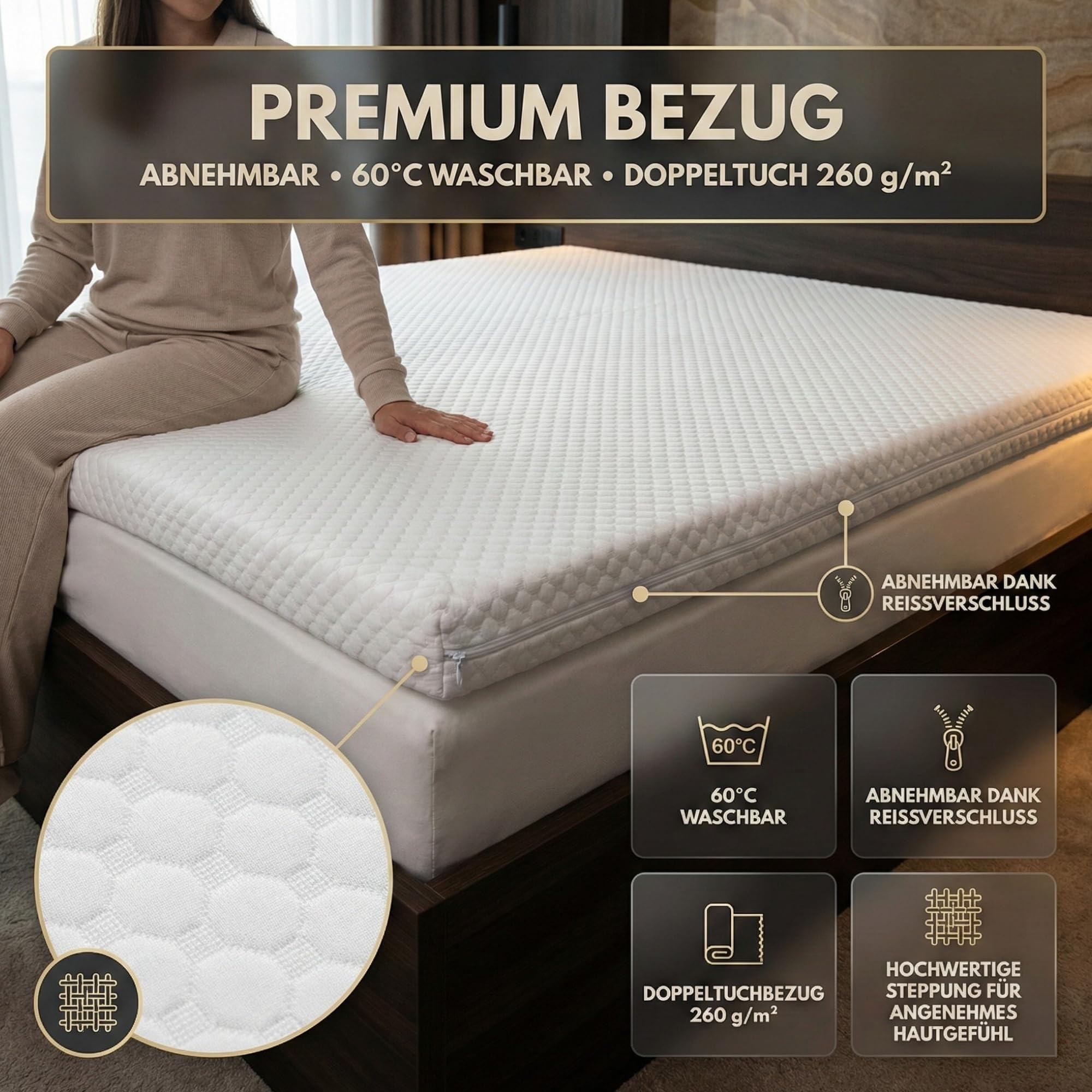 Arensberger Topper Soft 140x200cm | H2, Memory Foam, 5cm, waschbarer Bezug | Für Federkern & Schaumstoff Matratzen, Matratzenauflage 5cm, druckentlastend, atmungsaktiv, Topper für erholsamen Schlaf
