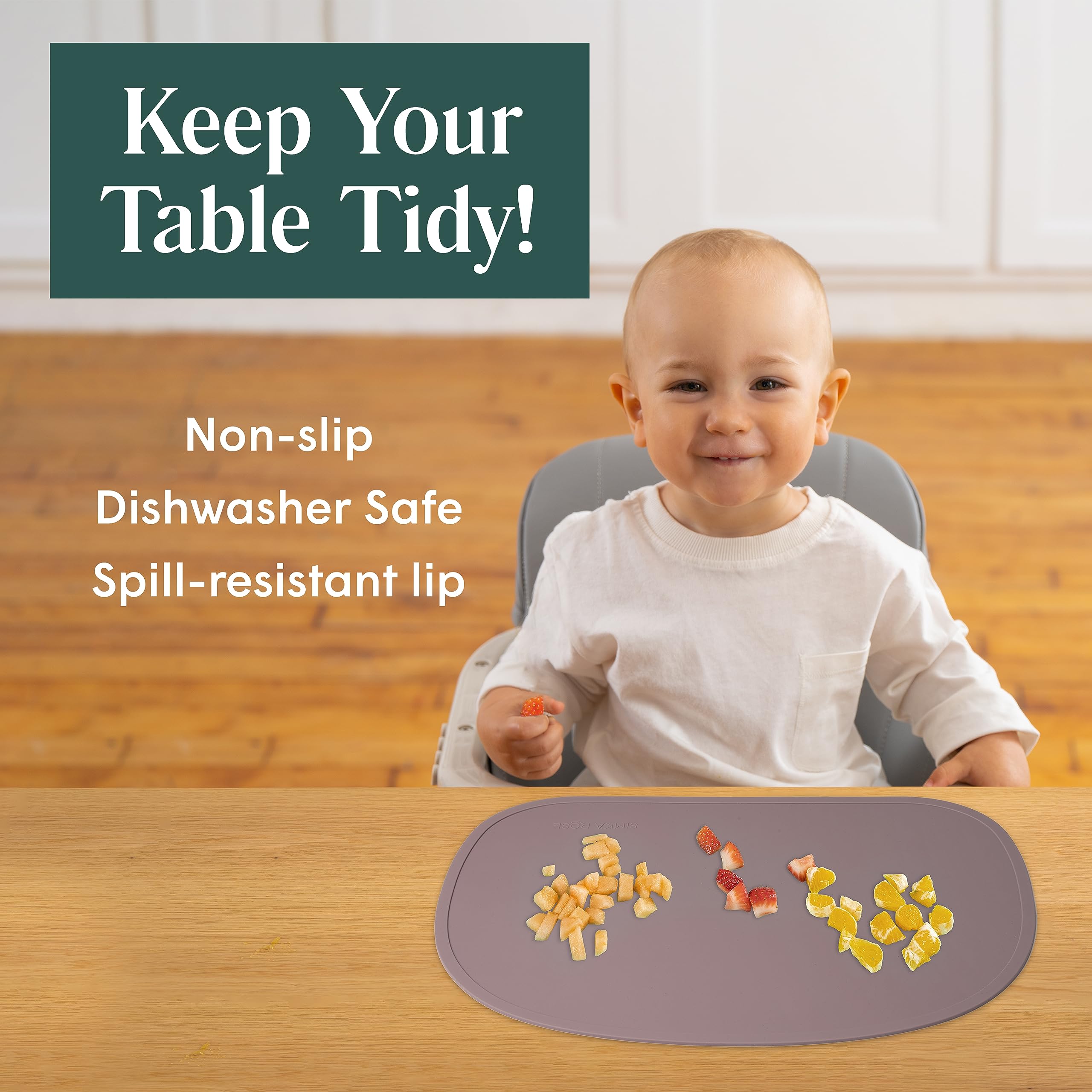 Simka Rose Silicone Baby Placemats That Stick to Table - Non Slip with Raised Edges - For Toddlers and Kids - Dishwasher Safe (Sage)