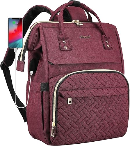 LOVEVOOK Mochila para computadora portátil para mujer, bolsa de trabajo para computadora de negocios, Rojo vino, Moderno