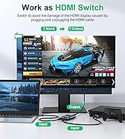 Vista 3 de Interruptor HDMI 4 K a 60 Hz, interruptor HDMI bidireccional de aluminio GANA 2 en 1 salida, concentrador HDMI manual compatible con HD compatible