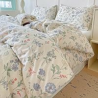 Vista 23 de EAVD Juego de ropa de cama de 3 piezas con funda de edredón floral azul, tamaño Full, algodón suave blanco y azul, juego de ropa de cama coqueto