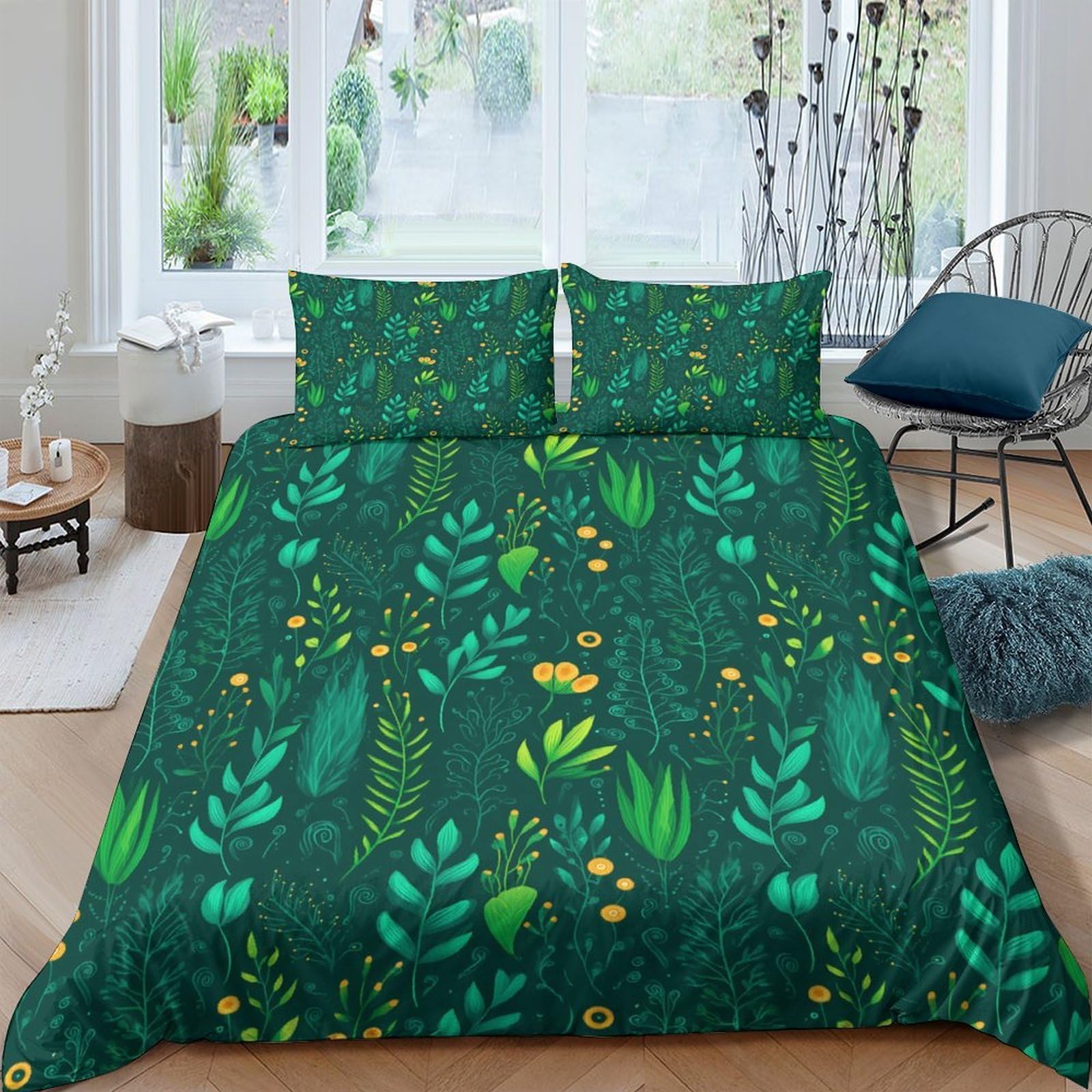 Ctjqhvkz Style-10 3D Printed Green Leaves Fitted Sheet Microfiber Non-Slip Forest Botanical Mattress Cover Bedroom Dorm Decor Single（135X200cm）