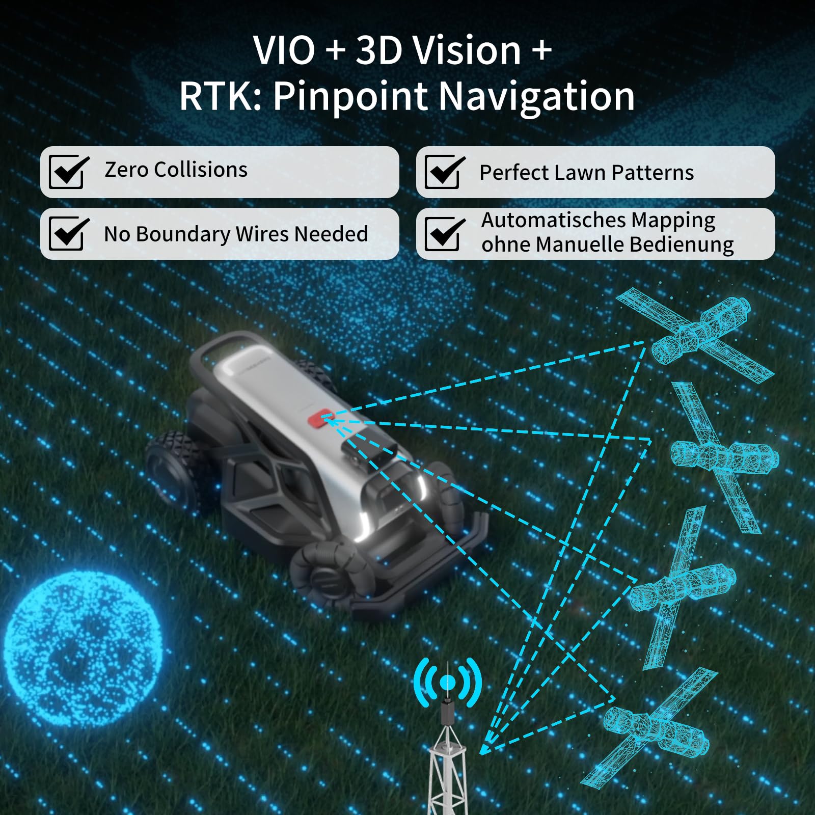 AIRSEEKERS Robot Tondeuse Automatique sans Fil avec Fonction Mulching GPS VIO+3D Vision+RTK — vue 2