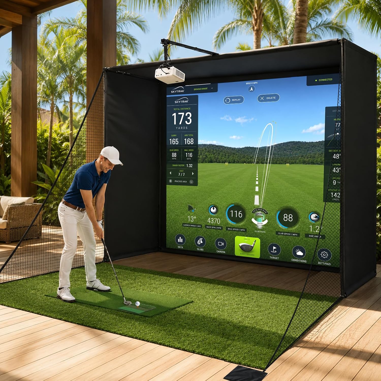 Complete Golf Simulator Enclosure Package,Golf Simulator Enclosure Kit, Indoor Home Golf Simulator with Double-Layer Impact Screen, Iron Frame, Side Nets & Sandbags for Garage Golf Practice