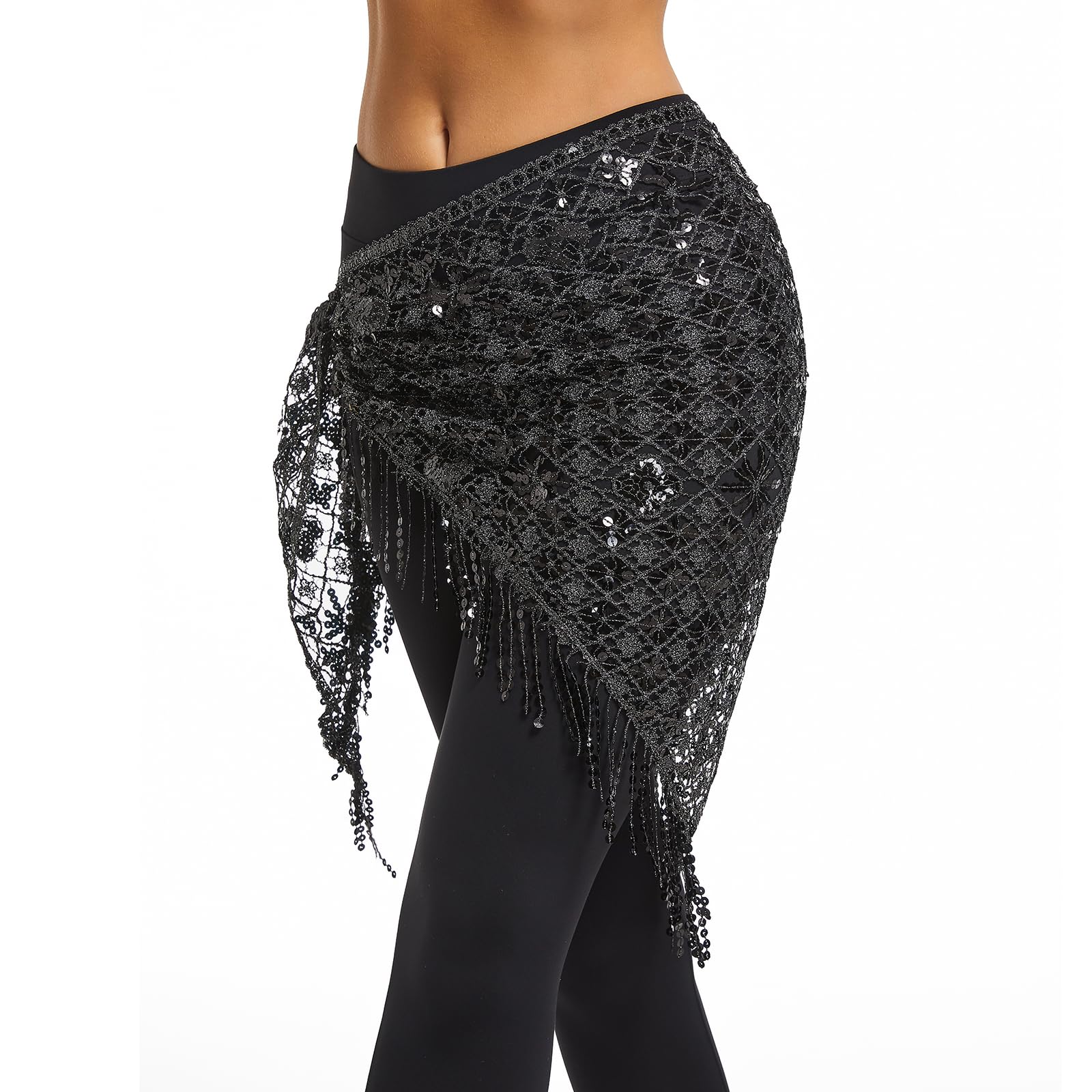 Belly Dance Hip Scarf - Sequin Hip Skirt Belly Dancing Belt Triangle Shawl Tassel Belts Waist Chain for Women/Girls