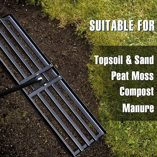 Miniatura 7 de Jardineer Rastrillo nivelador de césped de 36 pulgadas, rastrillo nivelador de césped para suelo de césped, rastrillo nivelador de césped Hefty