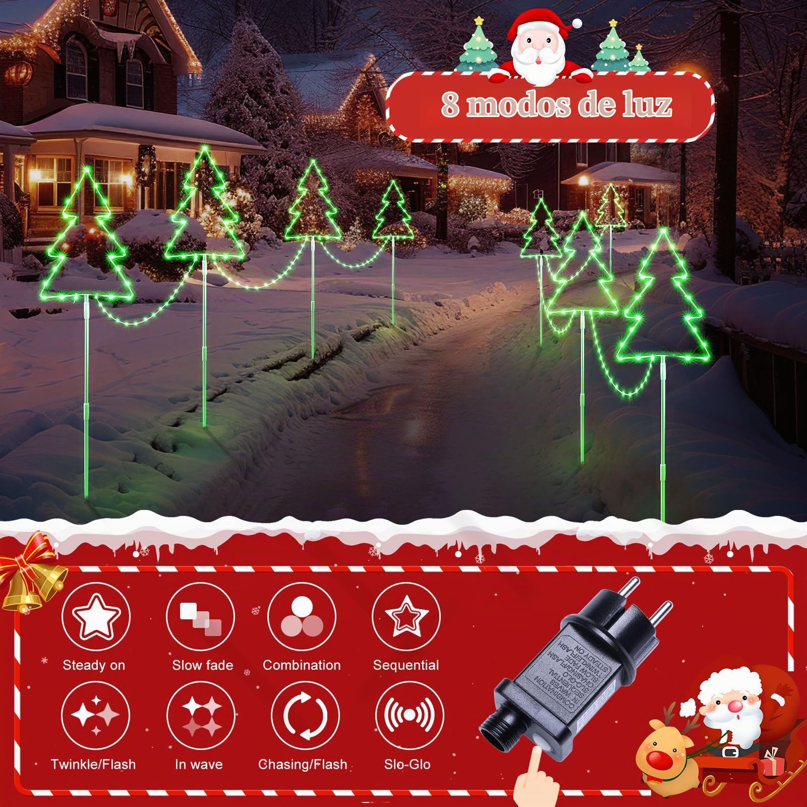 Quntis 4 Pack Luces de Navidad Camino 160 LED Forma de Árbol Temporización 8 Modos IP65 Impermeable Decoración para Jardín Camino Patio Césped, Verde