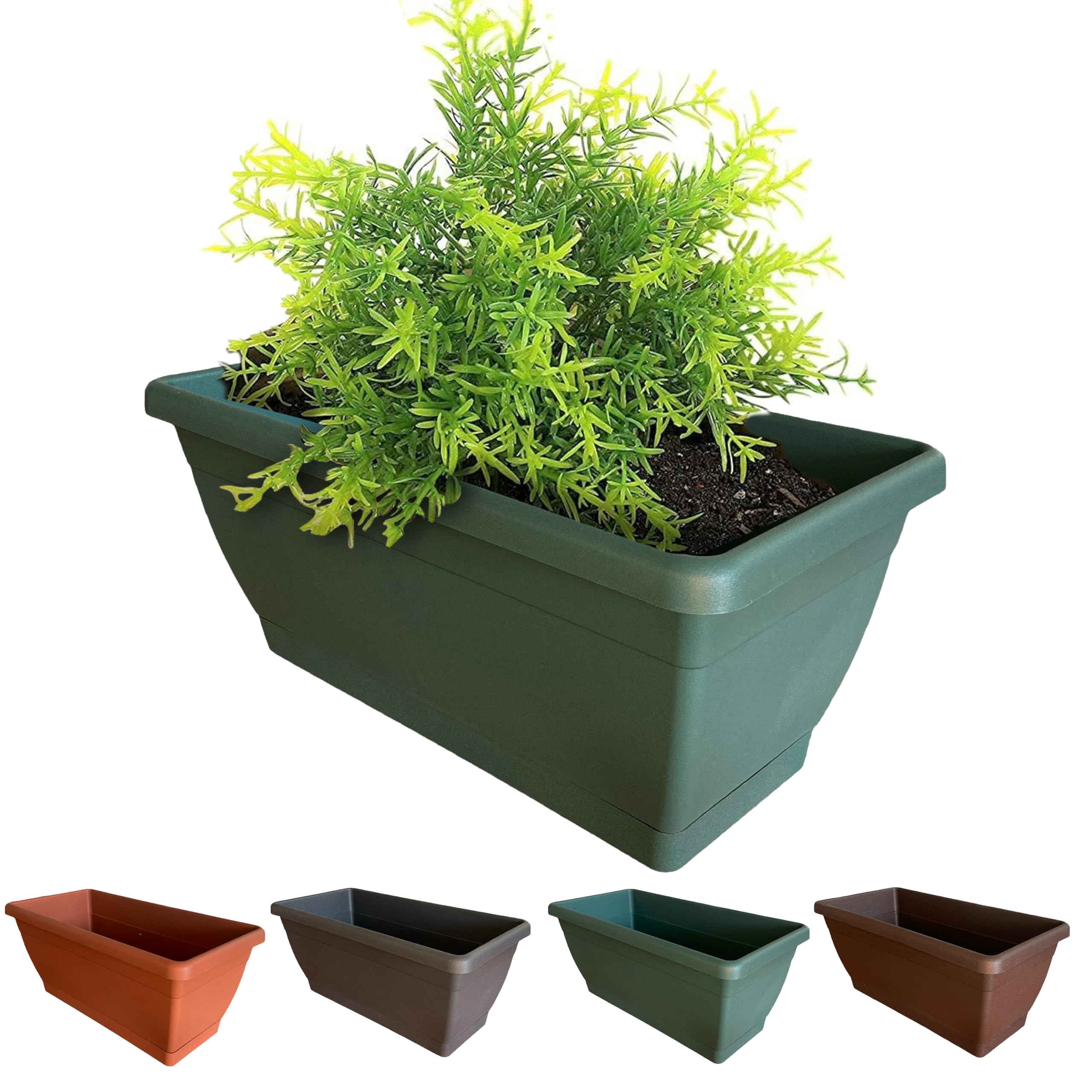 BROWN&GREEN Jardineras Exterior Grandes con Plato - Jardineras Exterior 50x19x18 - Jardinera Verde - Jardinera Rectangular - Jardineras - Jardinera Exterior Grandes Plastico - Floreiras Exterior