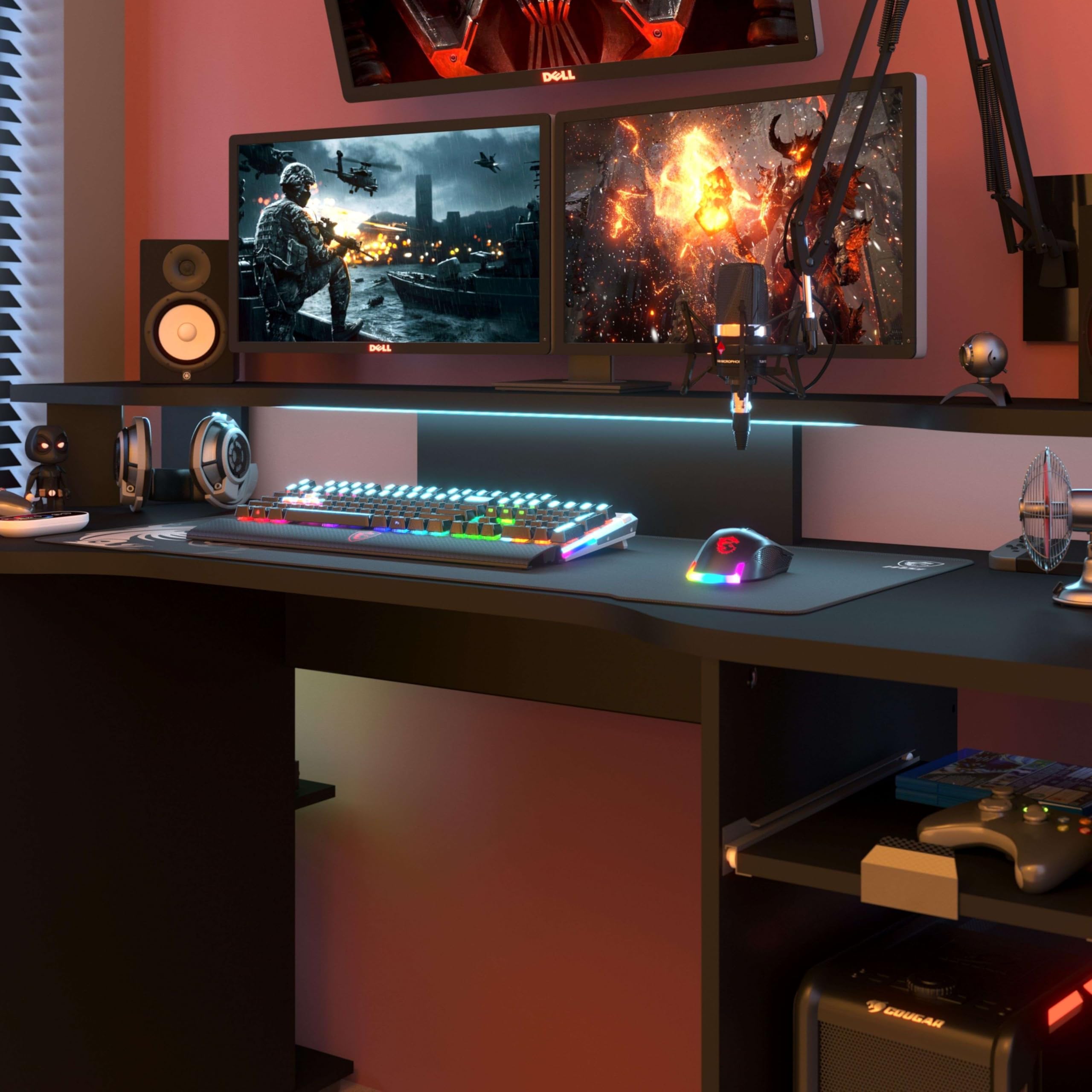 Miroytengo Pack Gaming con Luz Led de Color Negro para la Sala de Juego Completa