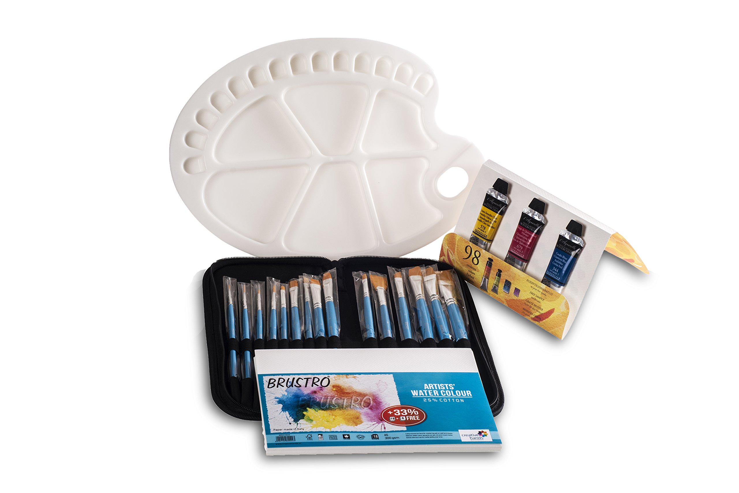 Brustro Artyści akwarela papier bawełniany A5 300 20 studni paleta ze szczotkami - zestaw 15 sztuk