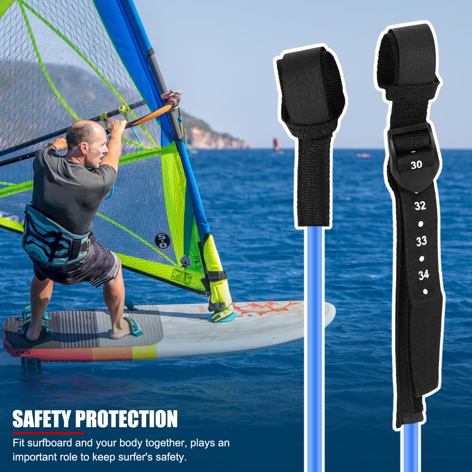 Corda per guinzaglio da Surf, 2 Pezzi 28-34 Pollici Cime per Imbracatura da Windsurf di Sicurezza Regolabili Nere da 28-34 Pollici, Guinzaglio per tavola da Surf
