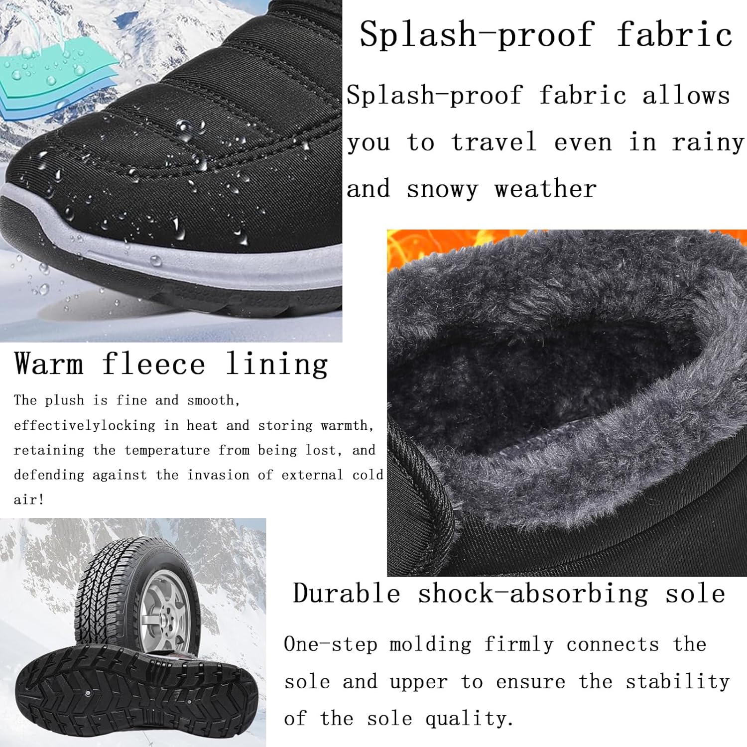 Womens Winter Boots Waterproof Slip on Warm Ankle Outdoor Winter Deep Tread Rubber Sole Faux Fur Lined Boots