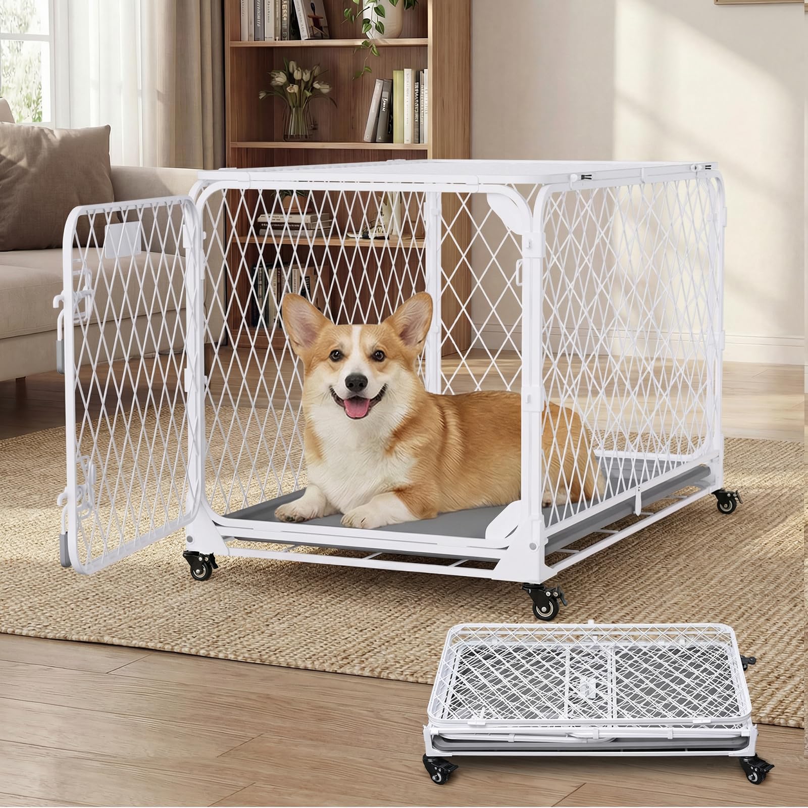 Gardner Pet Hundekäfig faltbar, Transportbox Drahtkäfig, 76x48x49 cm | Diamantgitter, Montagefrei, 4 Rollen, Ausziehbare Schale, Für kleine/mittelgroße Hunde