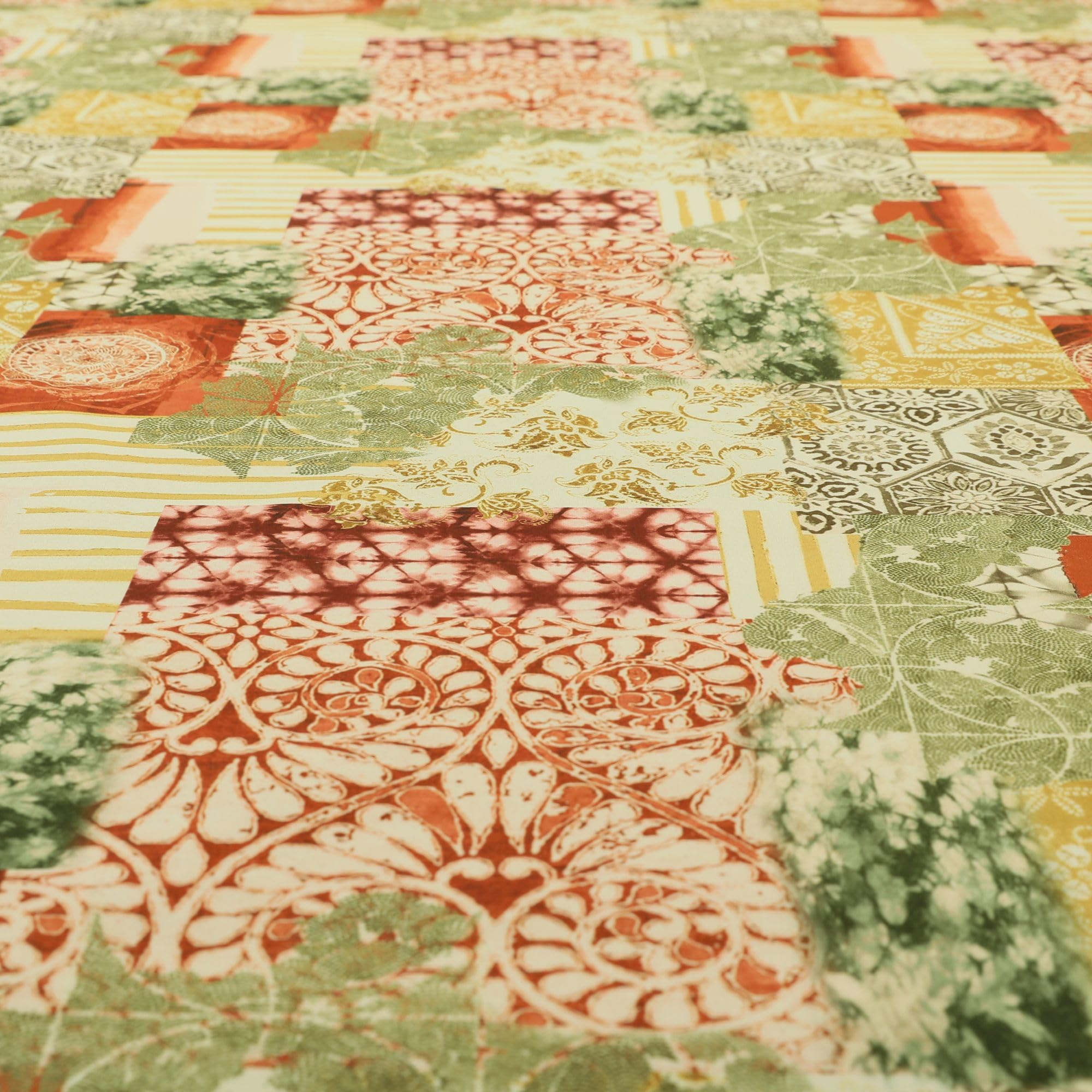 Redbrick Mill Fabrics Flame Retardant Modern Printed Velvet Geometric Orange Patchwork Pattern Upholstery Furnishing Fabric (Per Metre) โ image 1