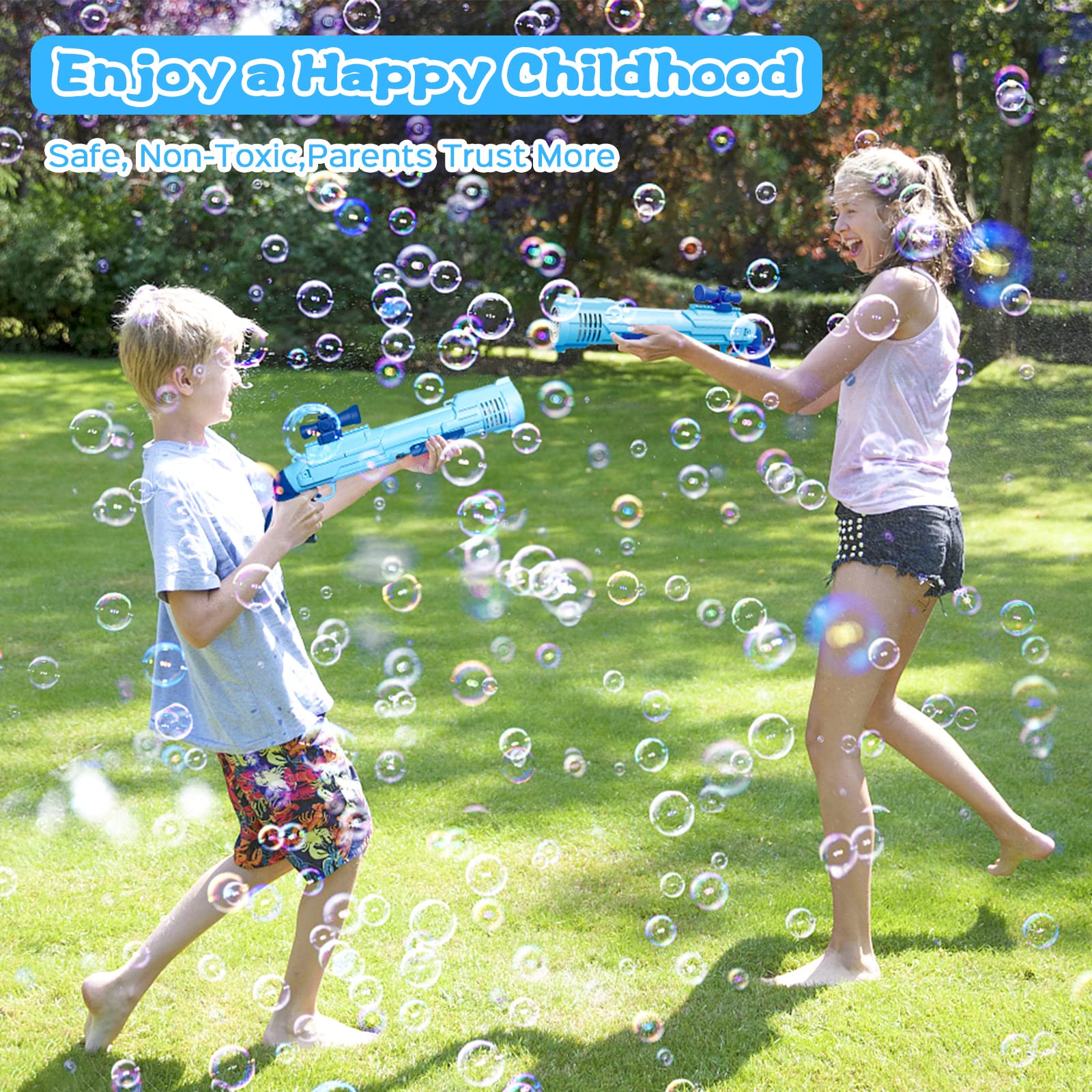 Macchina Bolle di Sapone, Panamalar Pistola a Bolle per Bambini con Luce, 10000+ bolla colorate/min, Creatore di soffiatori di bolla per Esterno/Giardino/Festa/Matrimonio/Regalo/Giocattoli Estivi