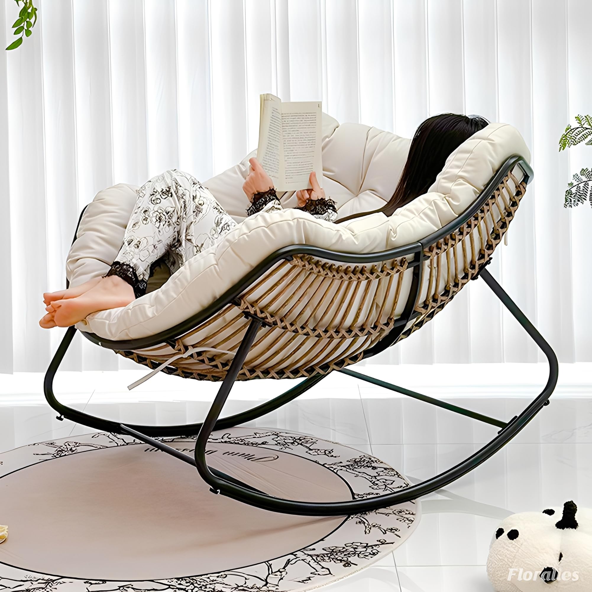 ⭐︎有名ブランド美品⭐︎花柄ロッキングチェア 1人掛け Amazon｜Floralies ロッキングチェア 室内 リラックスチェア 綿麻 PE
