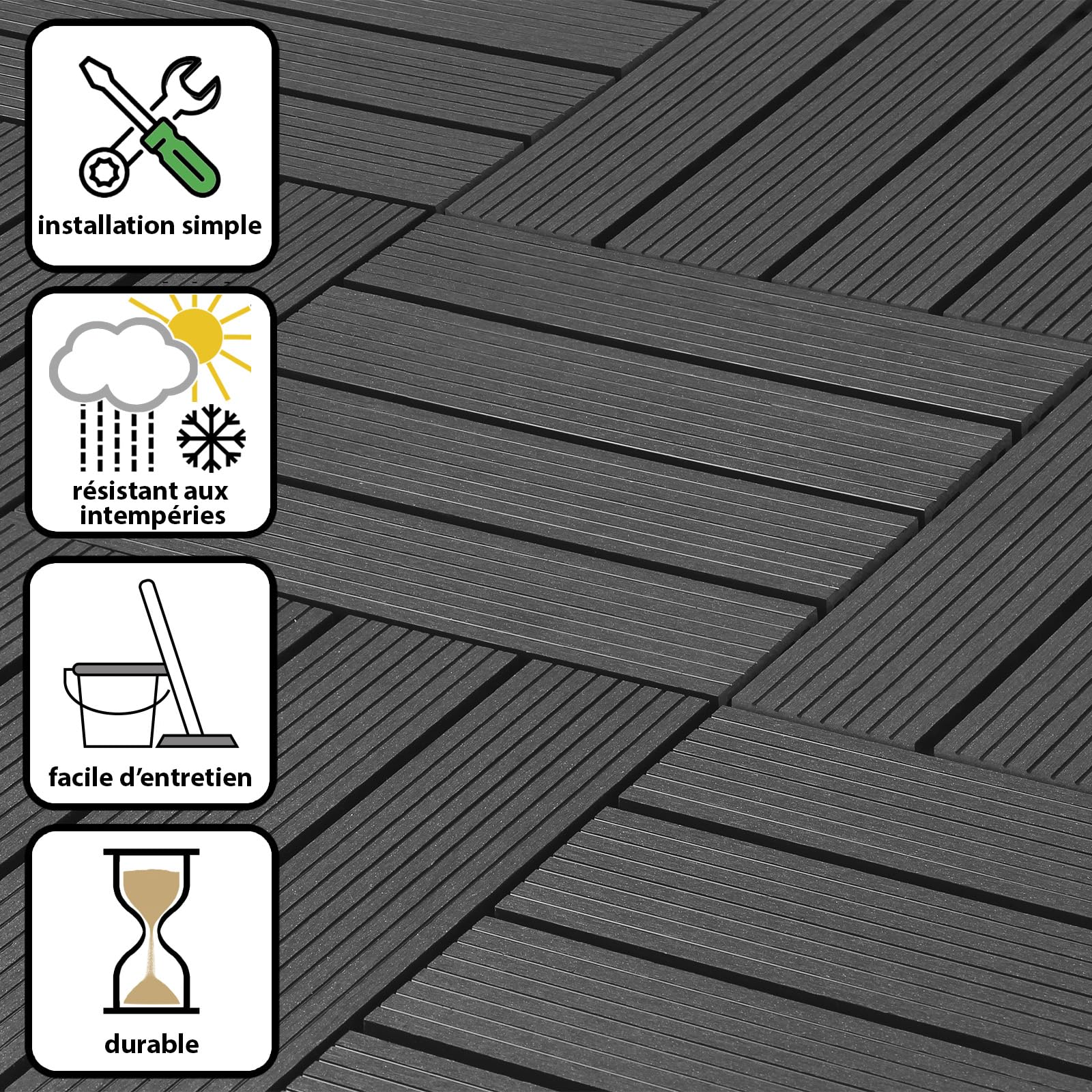 Montafox Dalles WPC 30x30 cm Clipsables Aspect Bois Terrasse Balcon Jardin