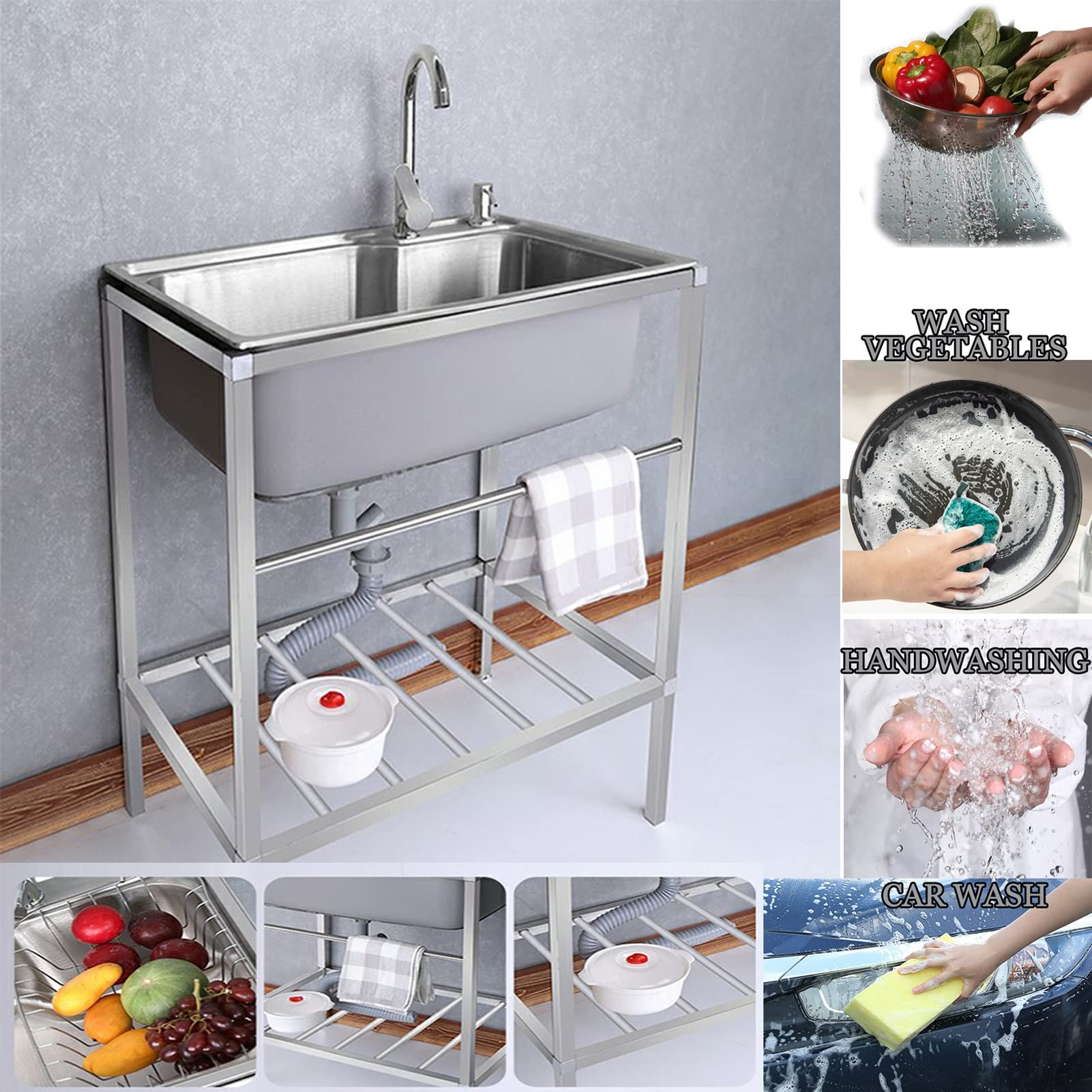 Tagtuell Keukenspoelbak roestvrij staal, vrijstaande spoelbak 1 bak Tagtuell Keukenspoelbak roestvrij staal, vrijstaande spoelbak 1 bak
