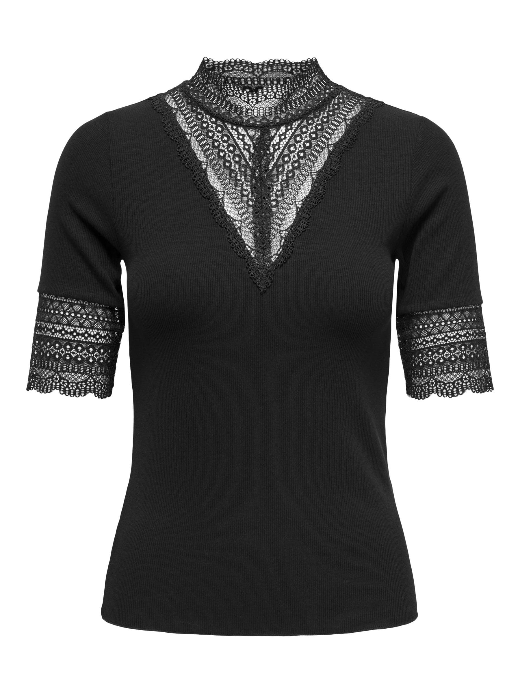 ONLY Women's Onltilde Highneck S/S JRS Noos Basic high Neck top with Short Sleeves, Black, XS