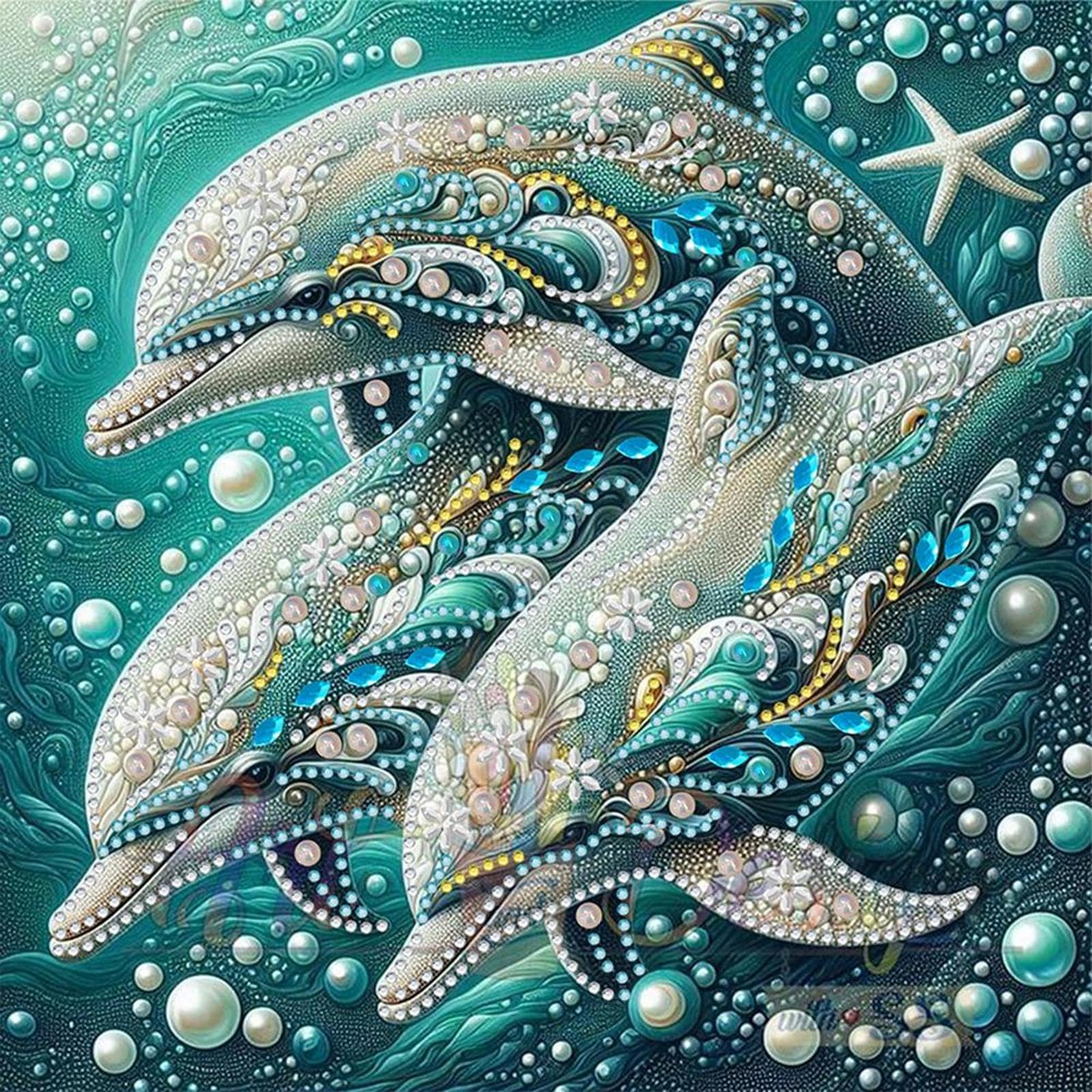 5D DIY Partial Special Shaped Drill Diamond Painting Kit Dolphin Decor 30x30cm