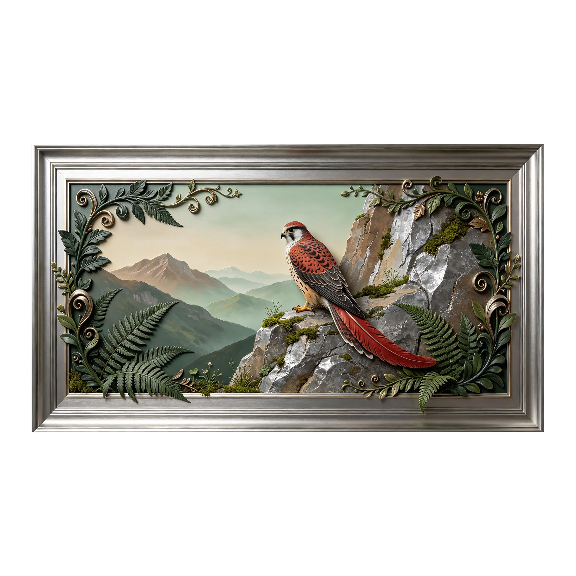 Murasolite 3D 3D Framed Wall Art 50cm×90cm Mountain Falcon Landscape Oil Painting SelfAdhesive Fabric Mural Wall Decor, Peel and Stick No Damage to Wall for Bedroom Living Room